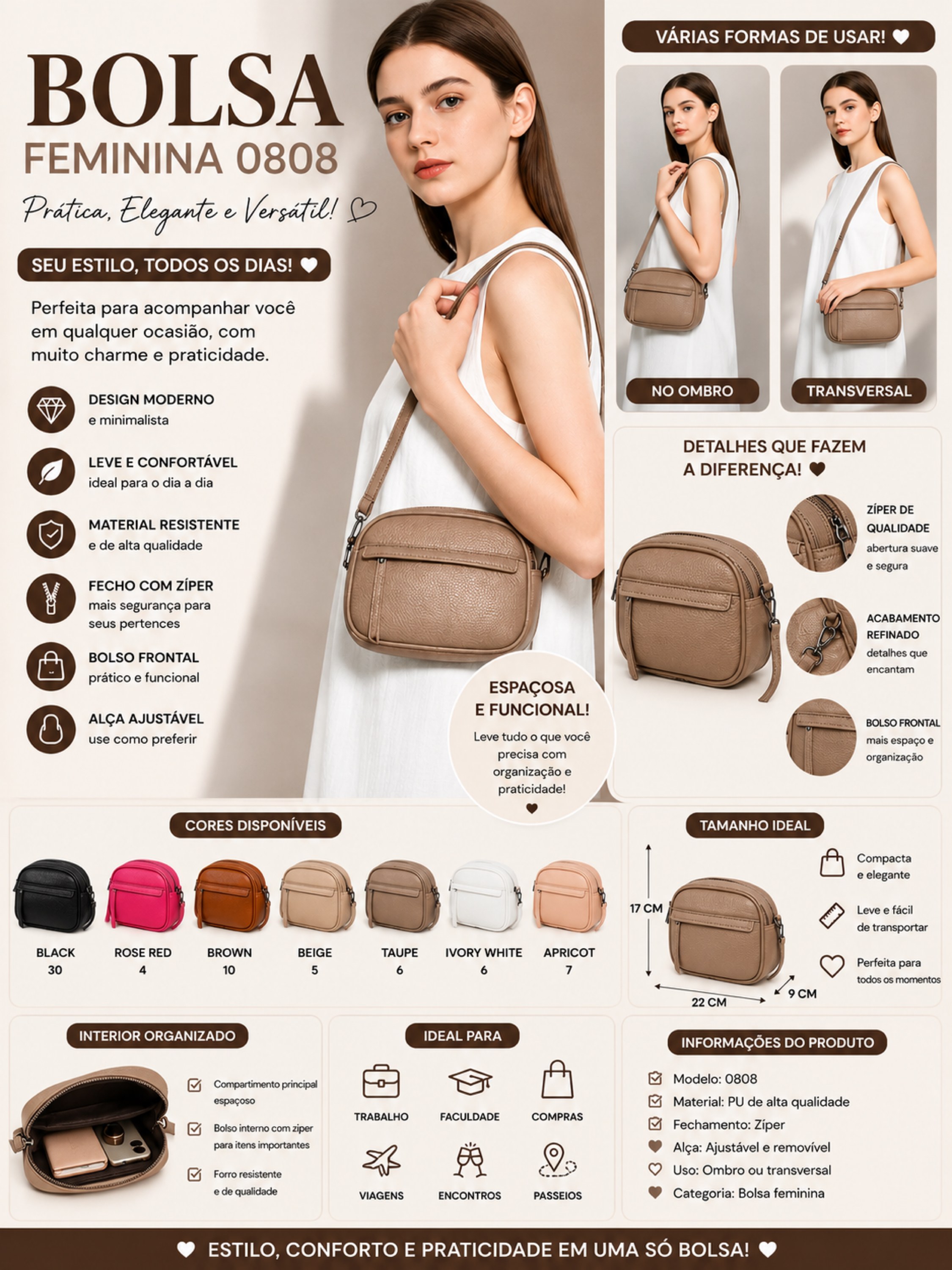 Bolsa Feminina Transversal Compacta  0808