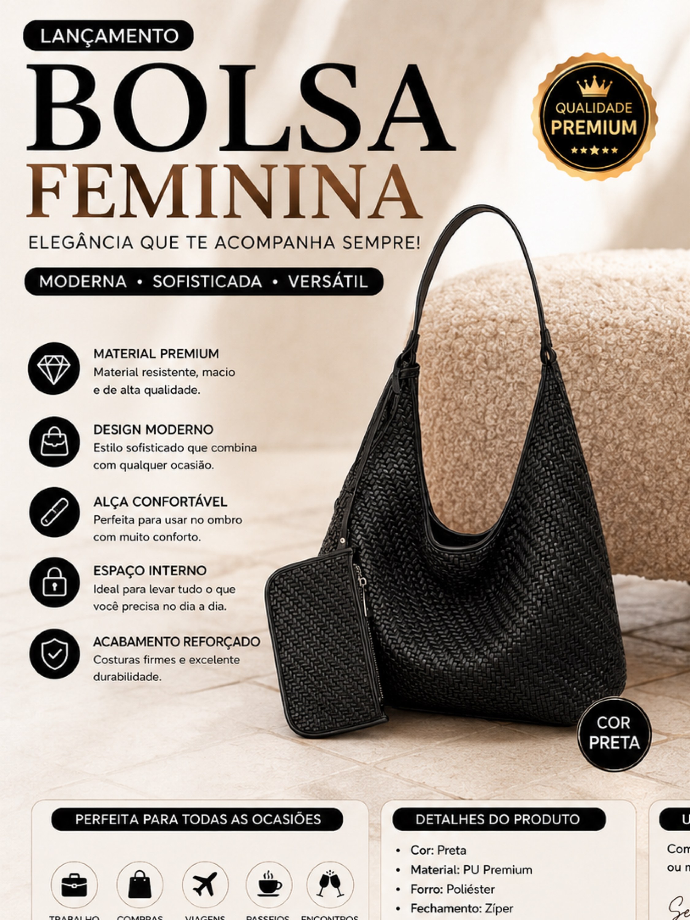 Bolsa Feminina Trançada Grande com Necessaire 08067