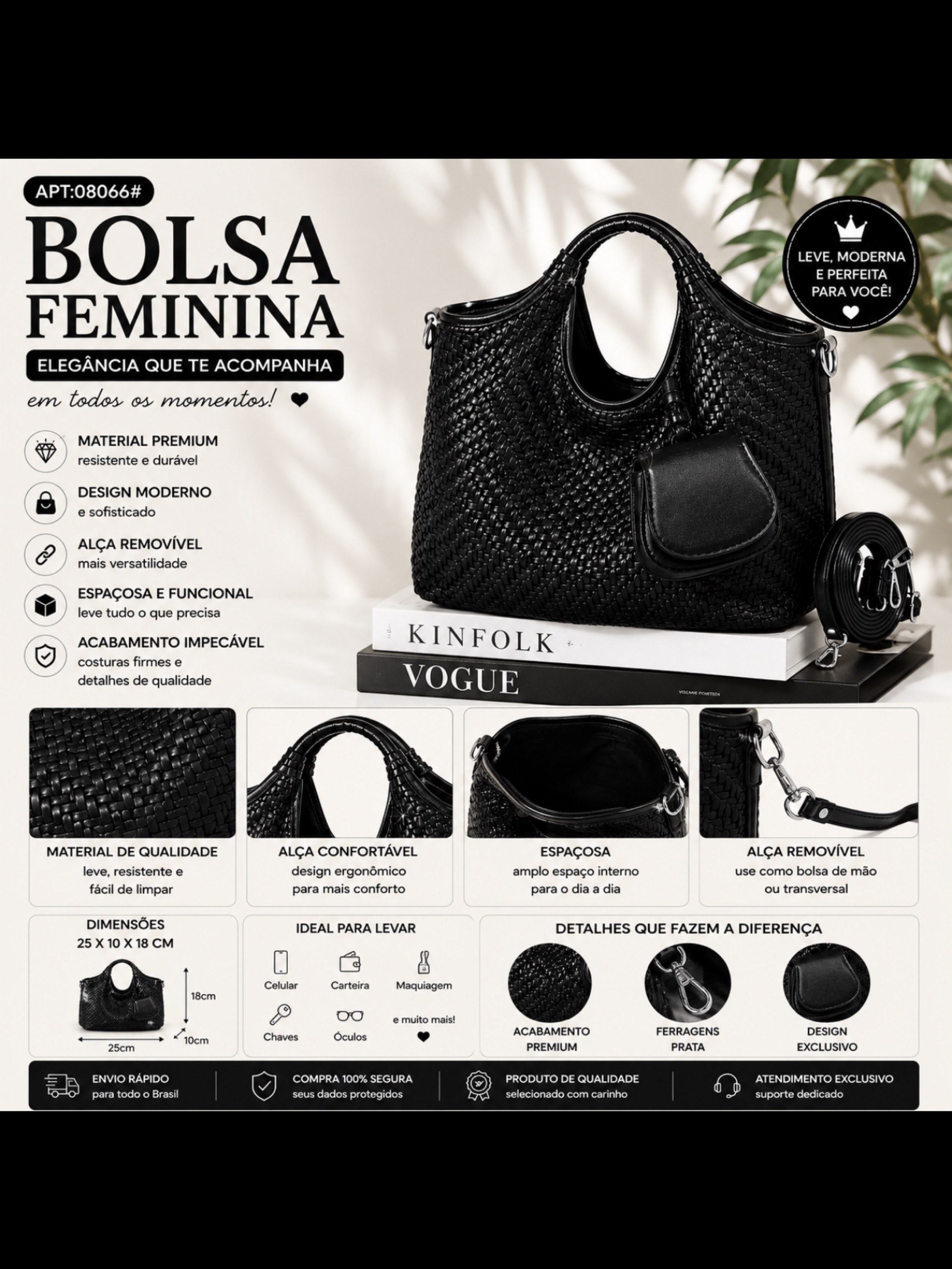 Bolsa Feminina Trançada Alça de Ombro e Transversal 08066