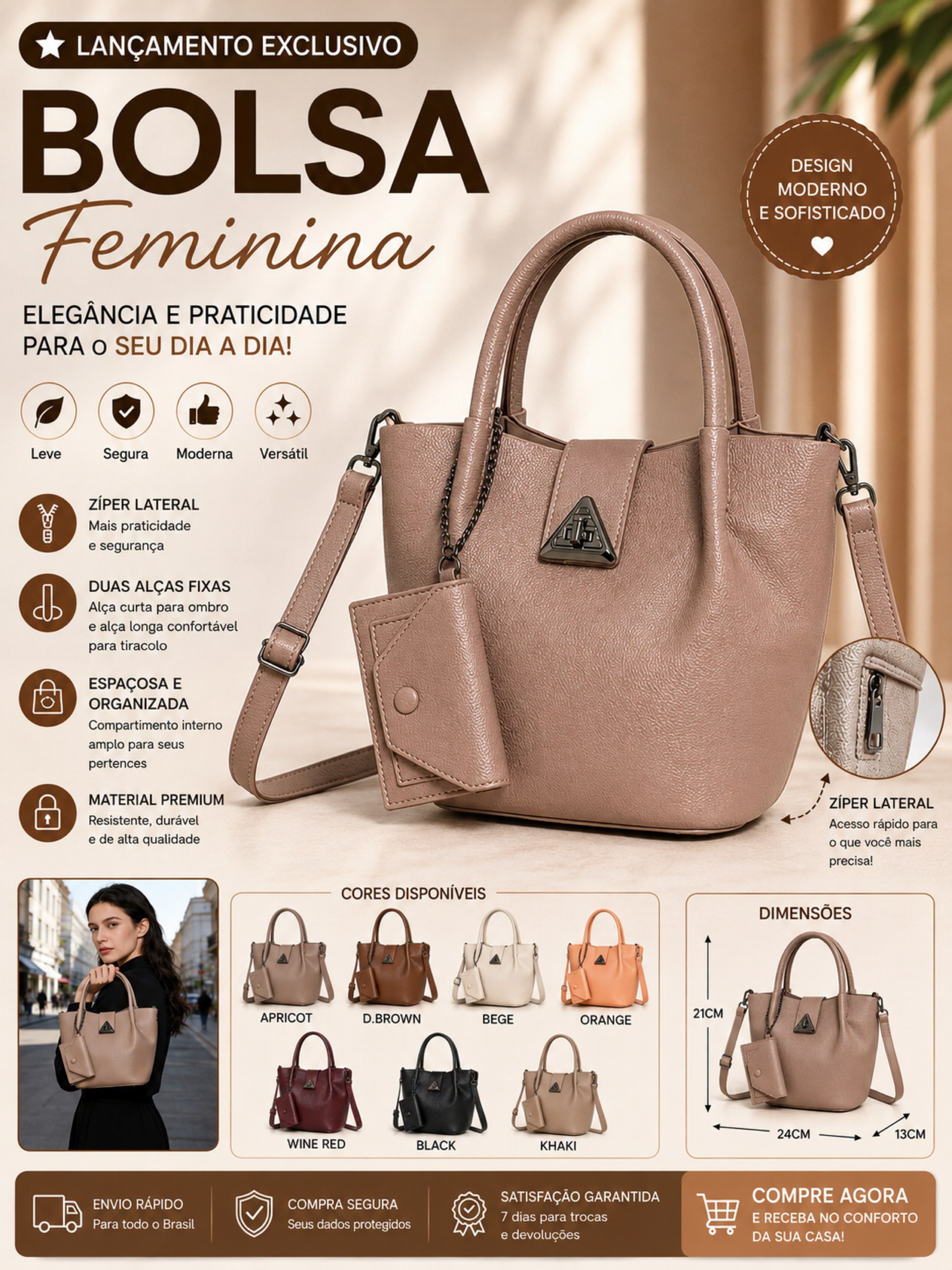 Bolsa Feminina Tote Elegante 2444