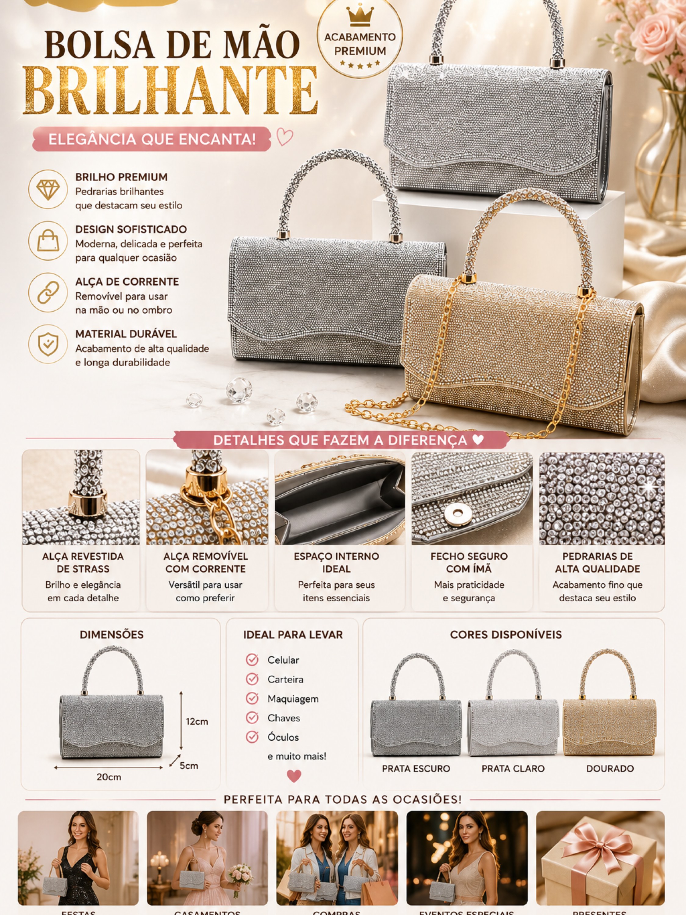 CK-7 | Bolsa de Festa Luxuosa com Strass CK-7