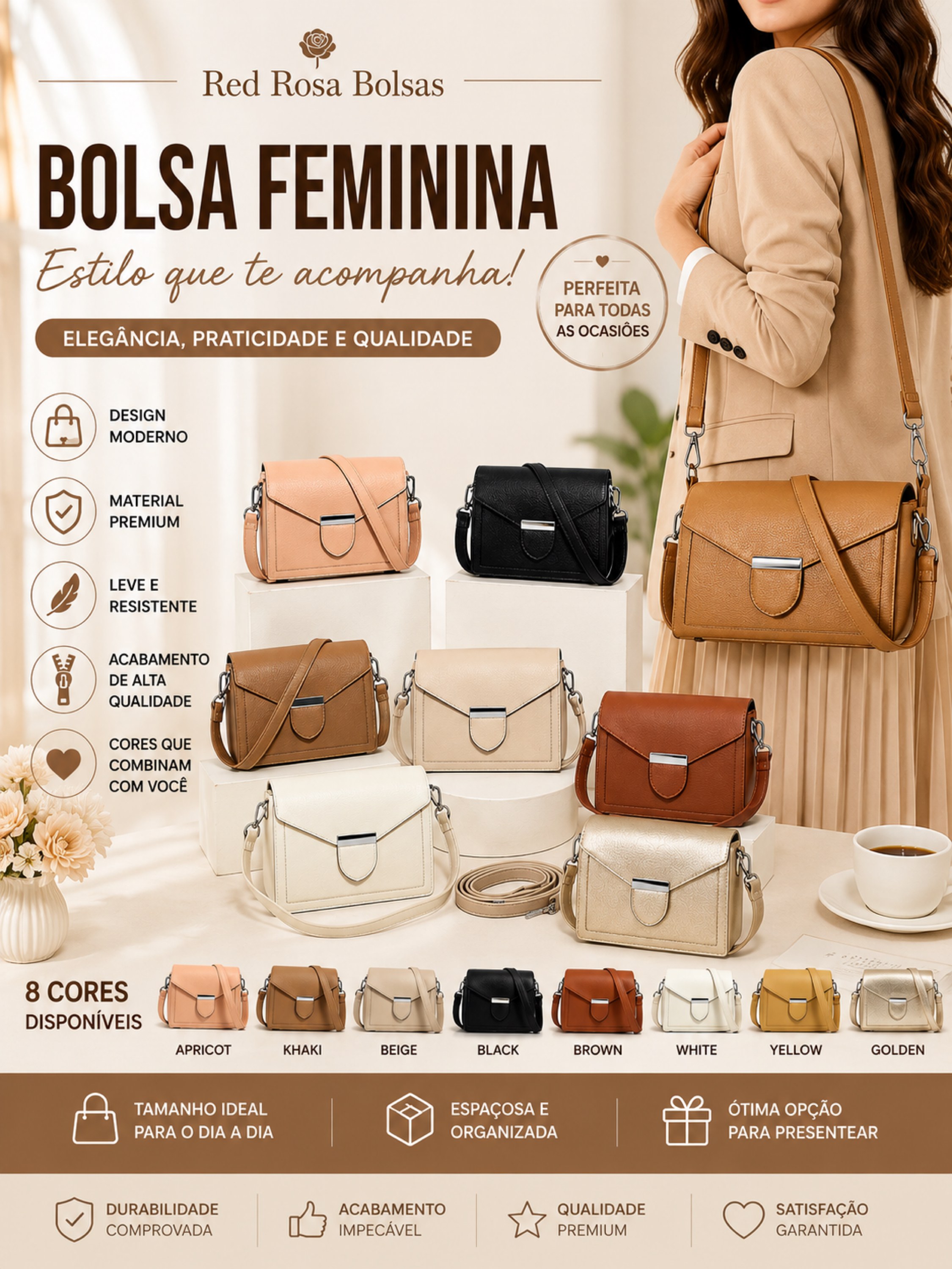 Bolsa Feminina Tiracolo Elegante Alça Ajustável 06159