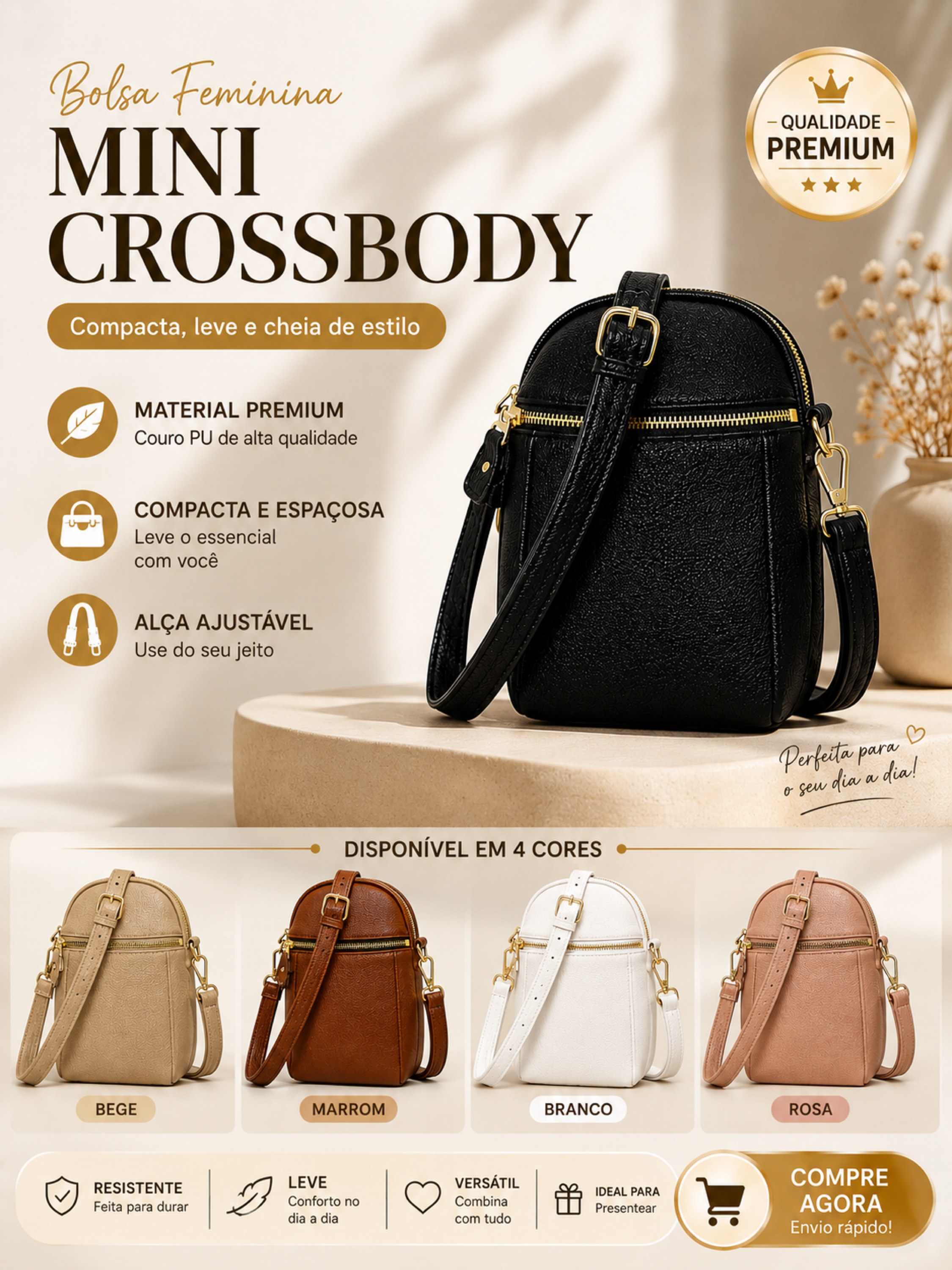 Bolsa Transversal com 2 Compartimentos Alça Ajustável  2499
