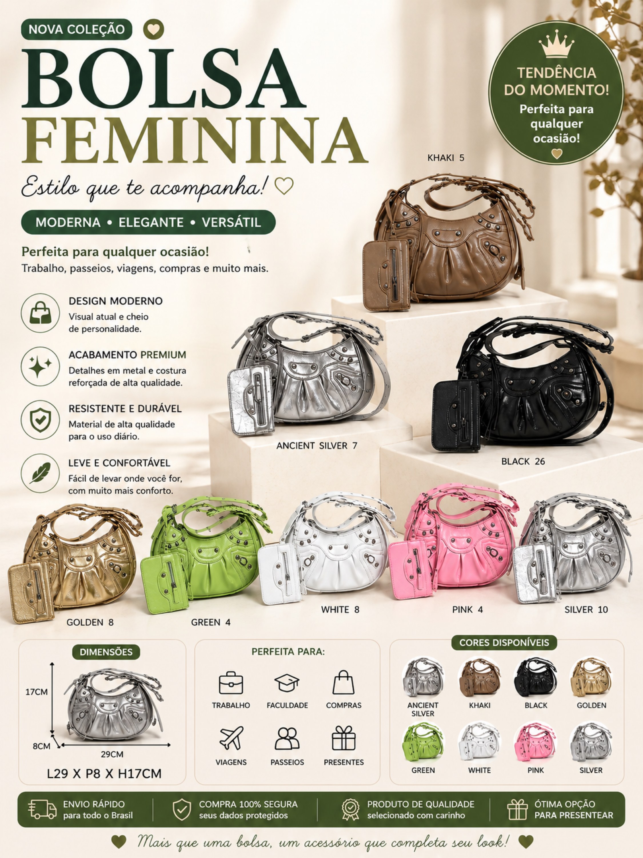 Bolsa Feminina Hobo Ombro Tiracolo Casual Elegante  06065