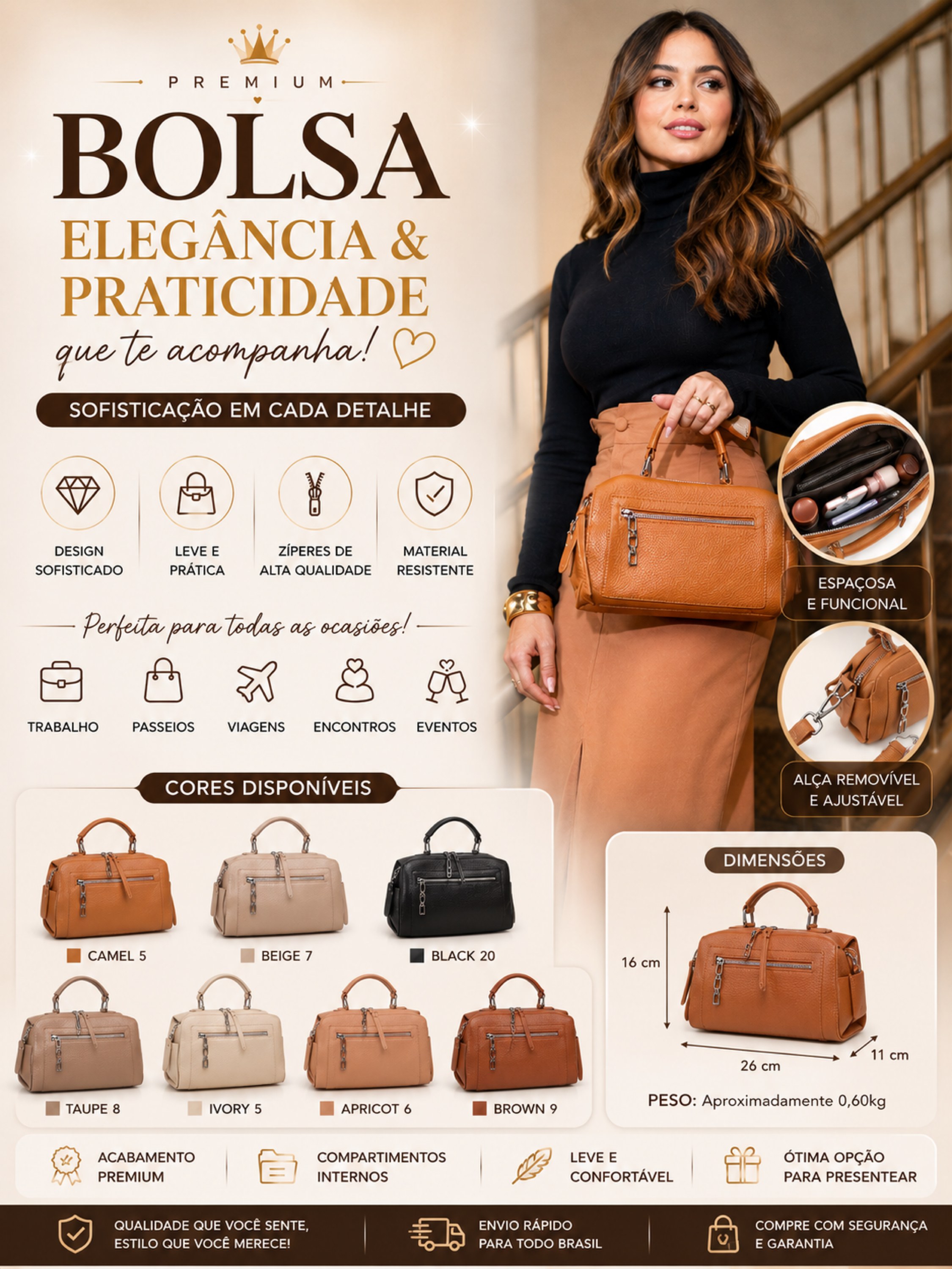 Bolsa Feminina Premium em Couro Sintético 0813