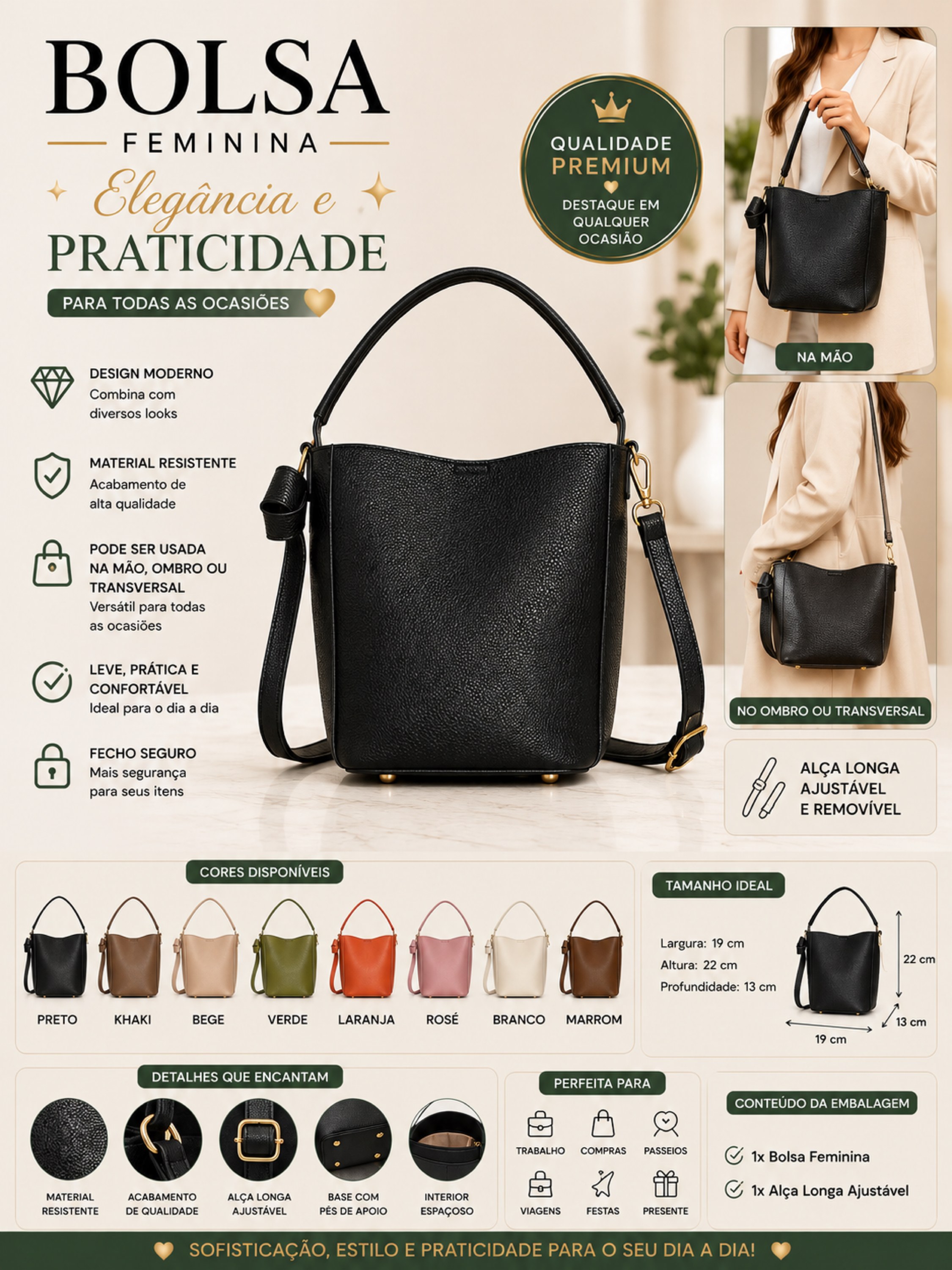 Bolsa Feminina Transversal com Necessaire 06105