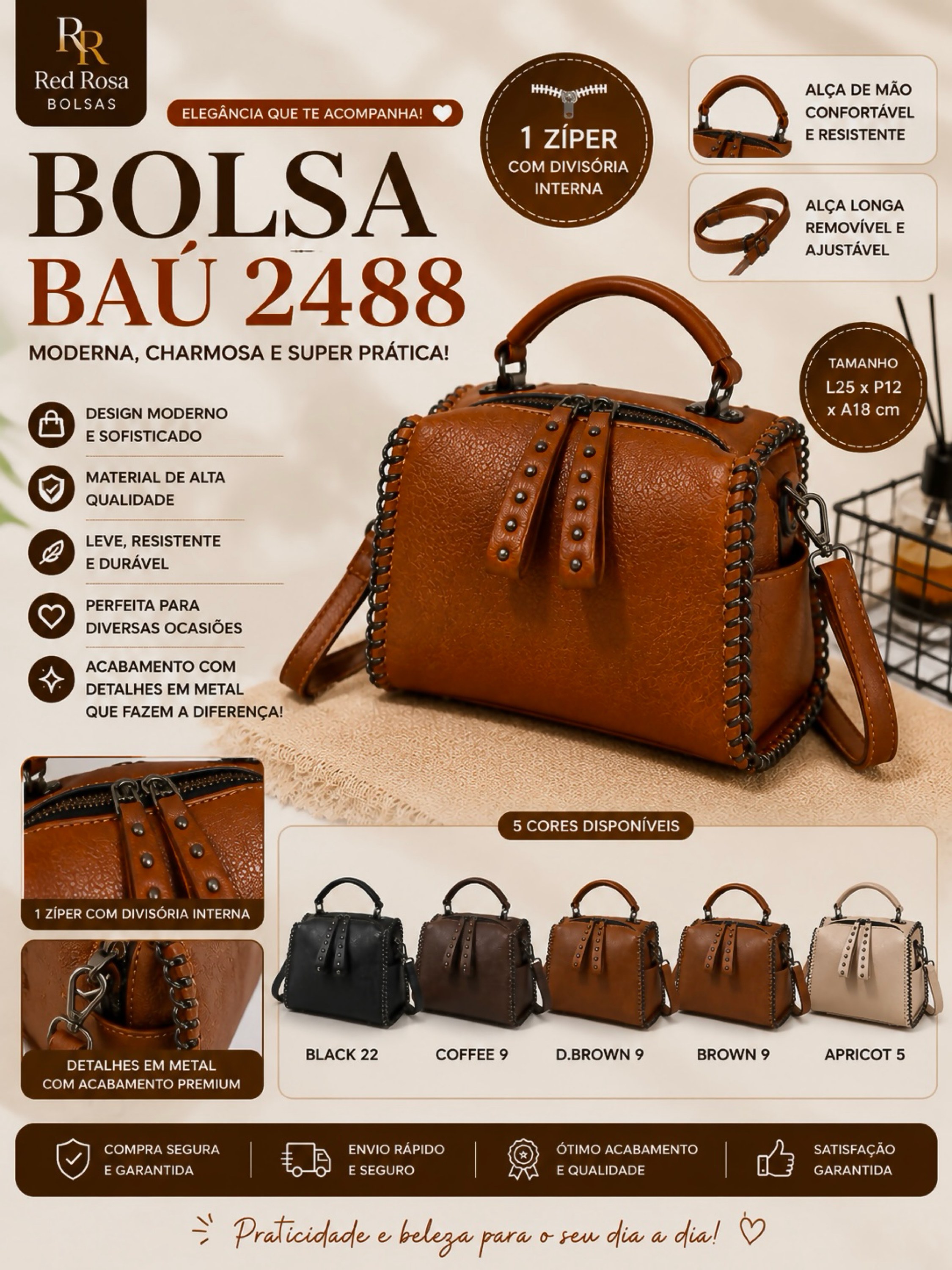Bolsa Feminina Baú Transversal 2488