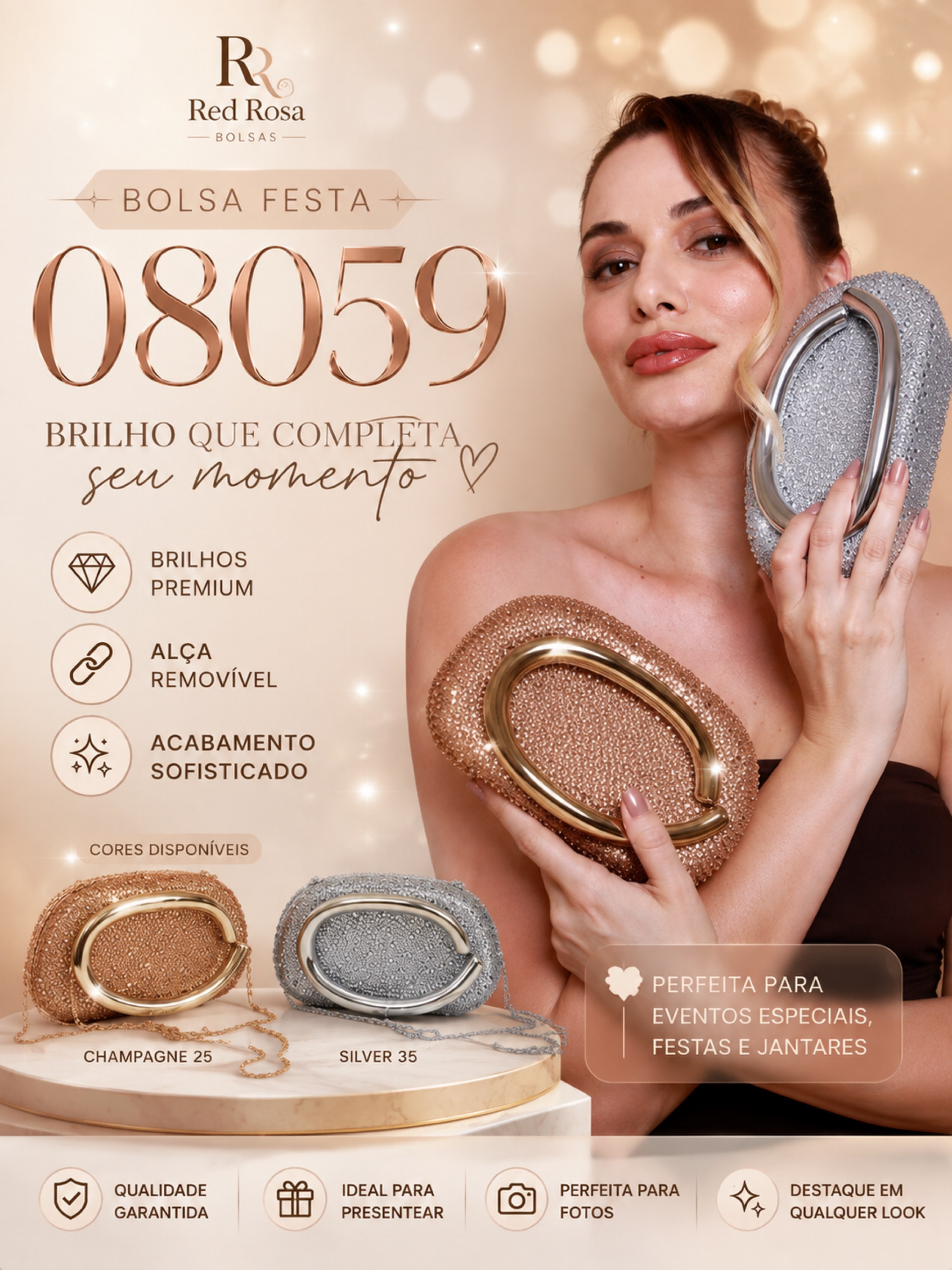 Bolsa Festa Feminina Clutch Luxo com Strass Brilho 08059