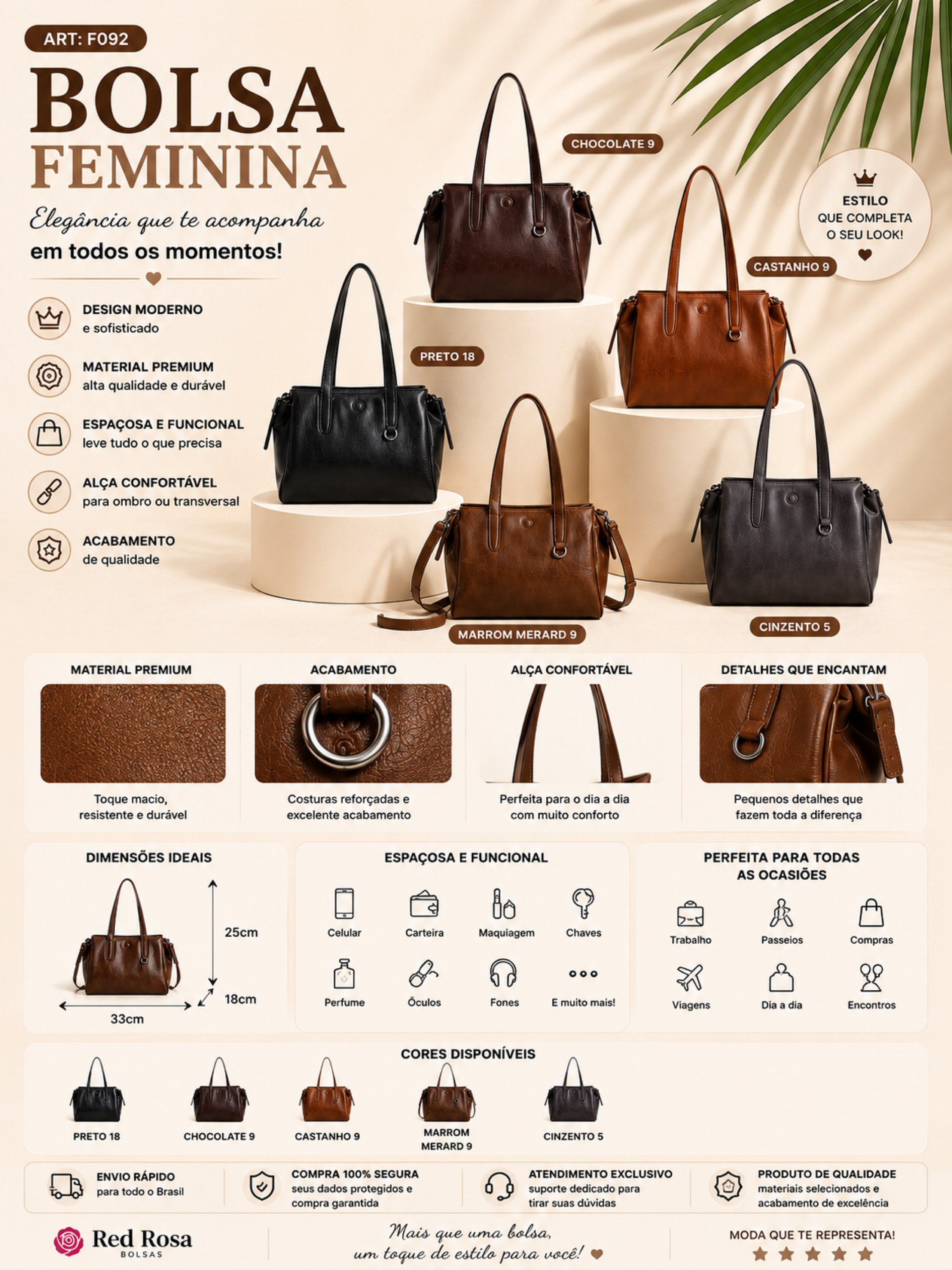 BOLSA FEMININA TOTE PREMIUM F092