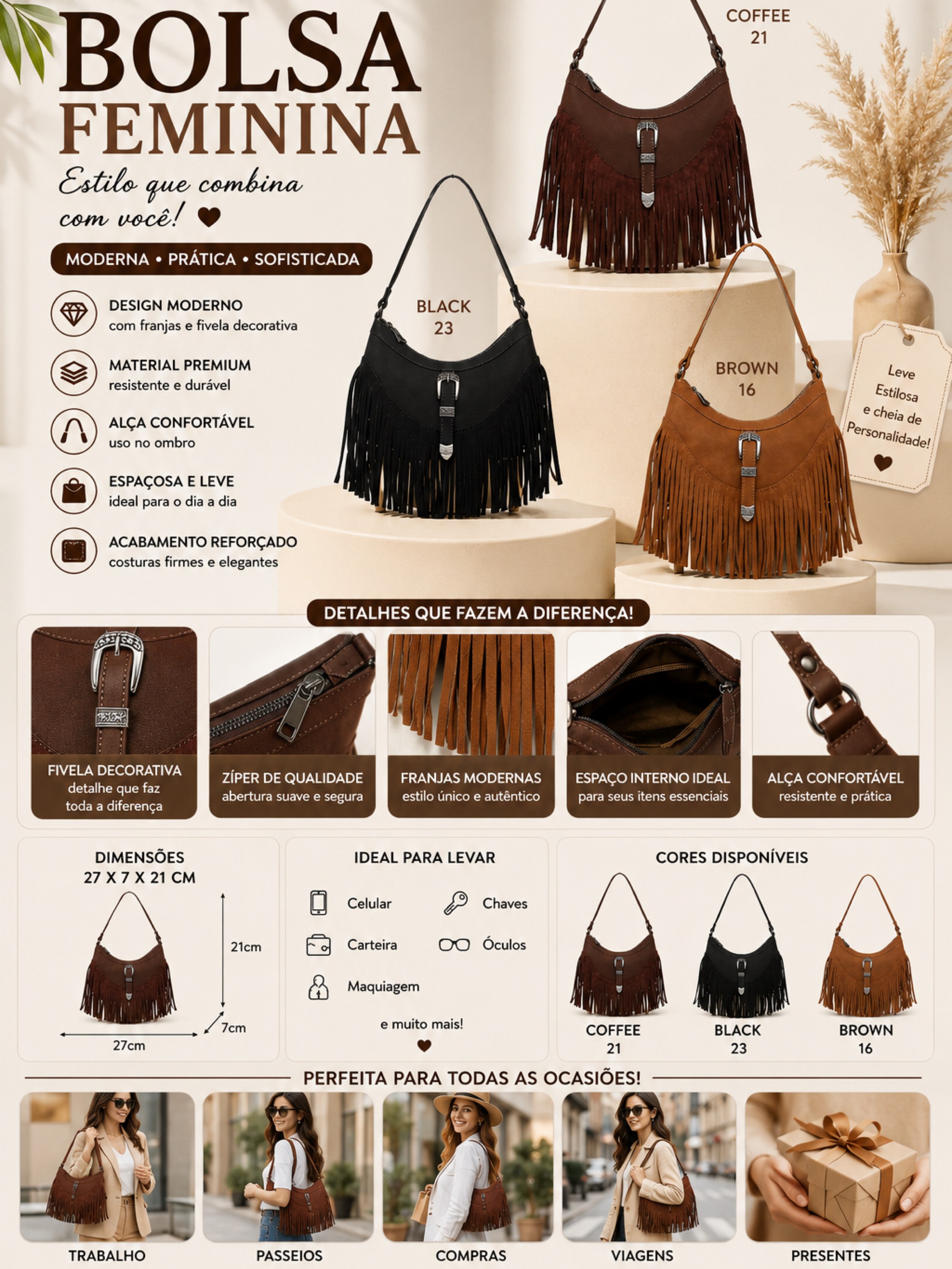 BOLSA FEMININA COM FRANJAS 08005