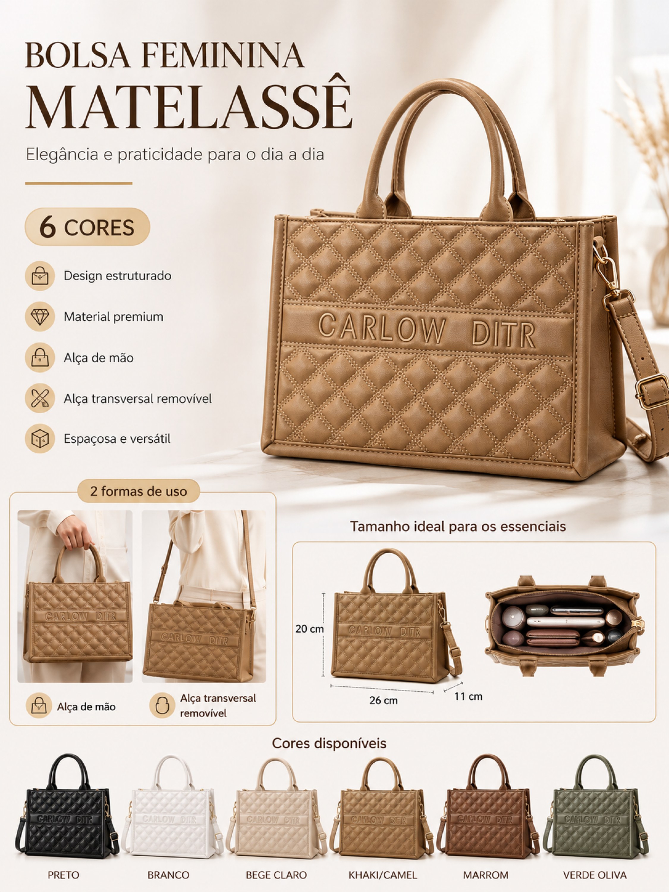 Bolsa Feminina F0002 Matelassê Estruturada