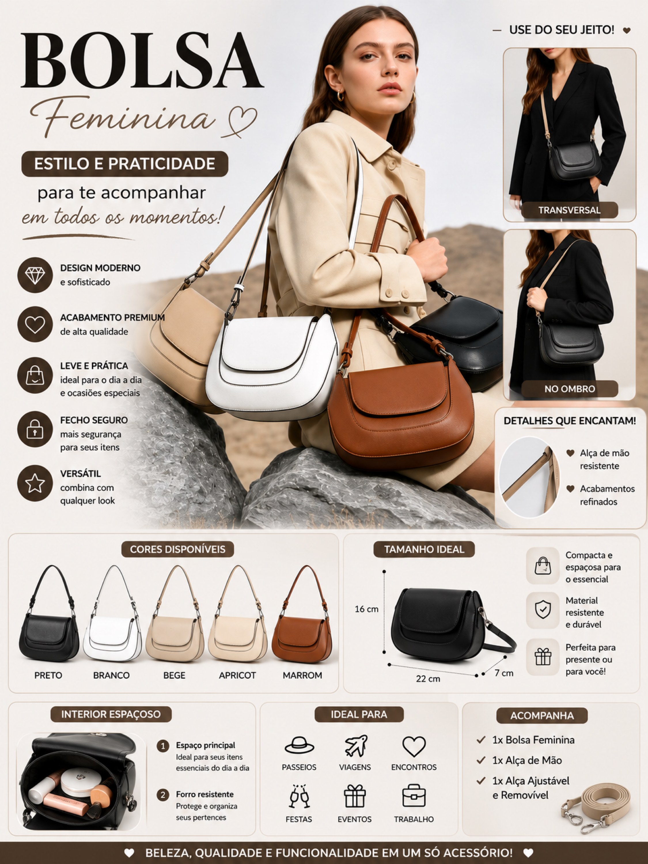 Bolsa Transversal e de Ombro com Alça Ajustável 2419