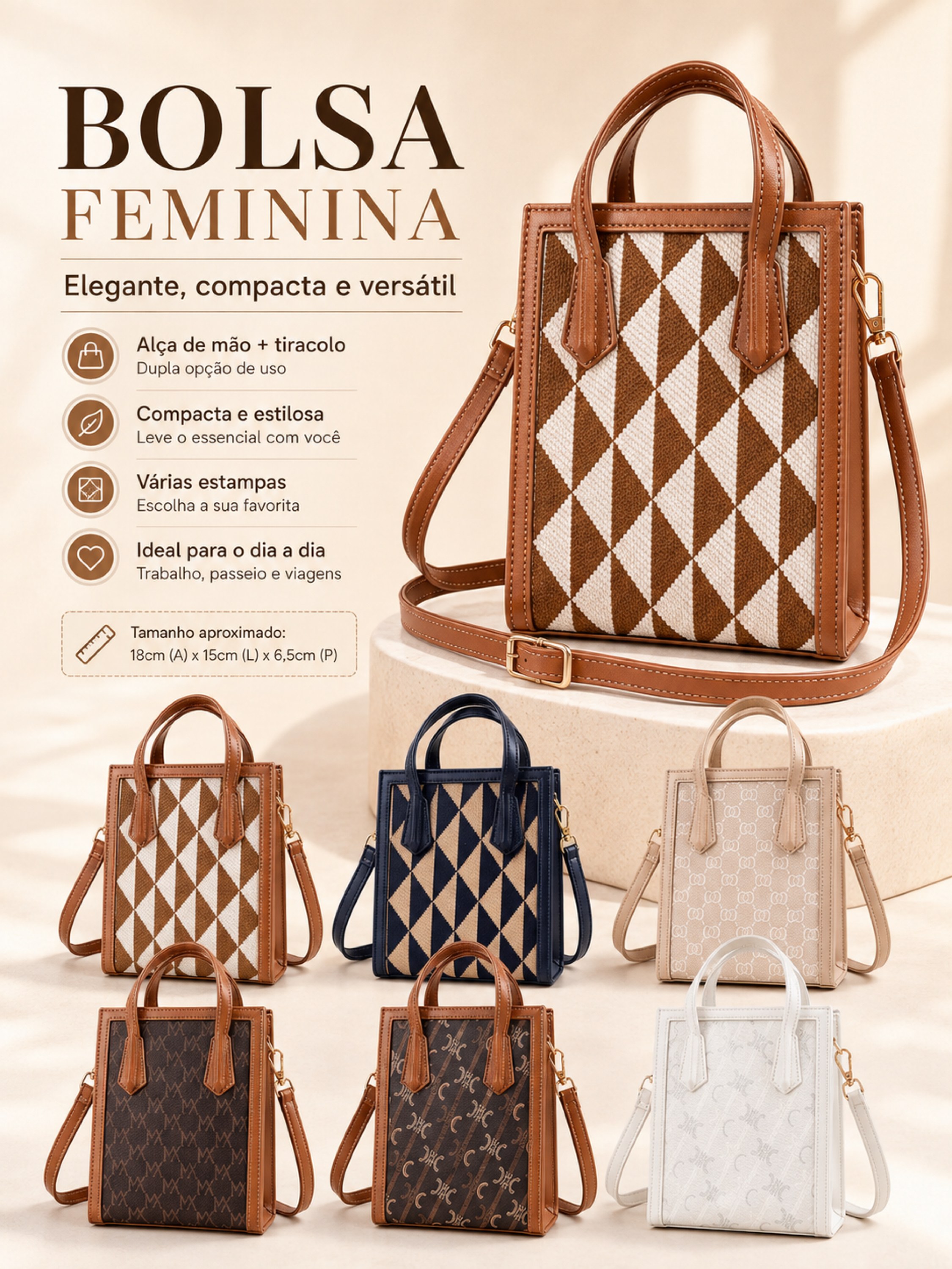 Bolsa Feminina F0021 Estruturada com Alça Removível