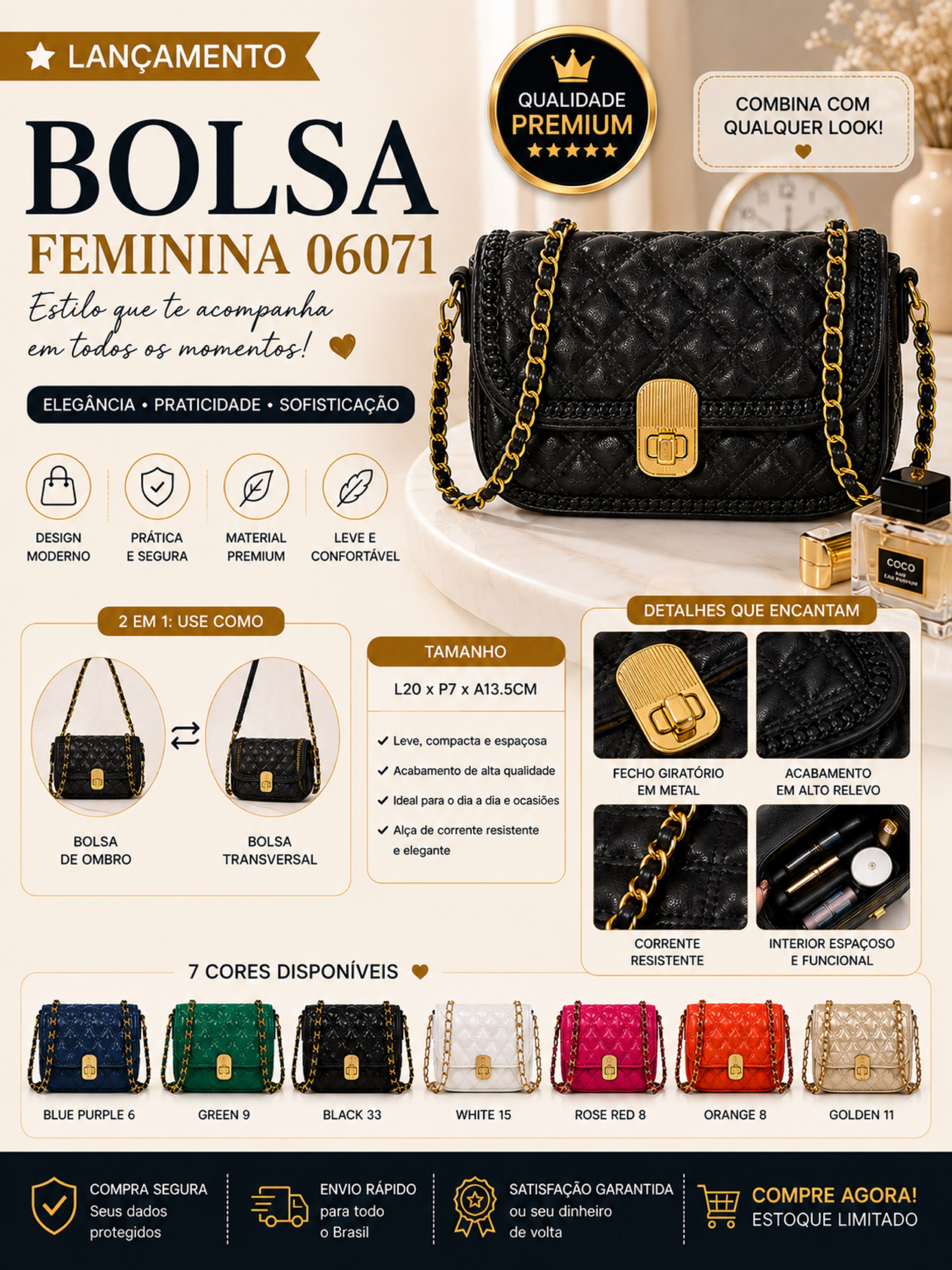 Bolsa Feminina Premium com Corrente 06071