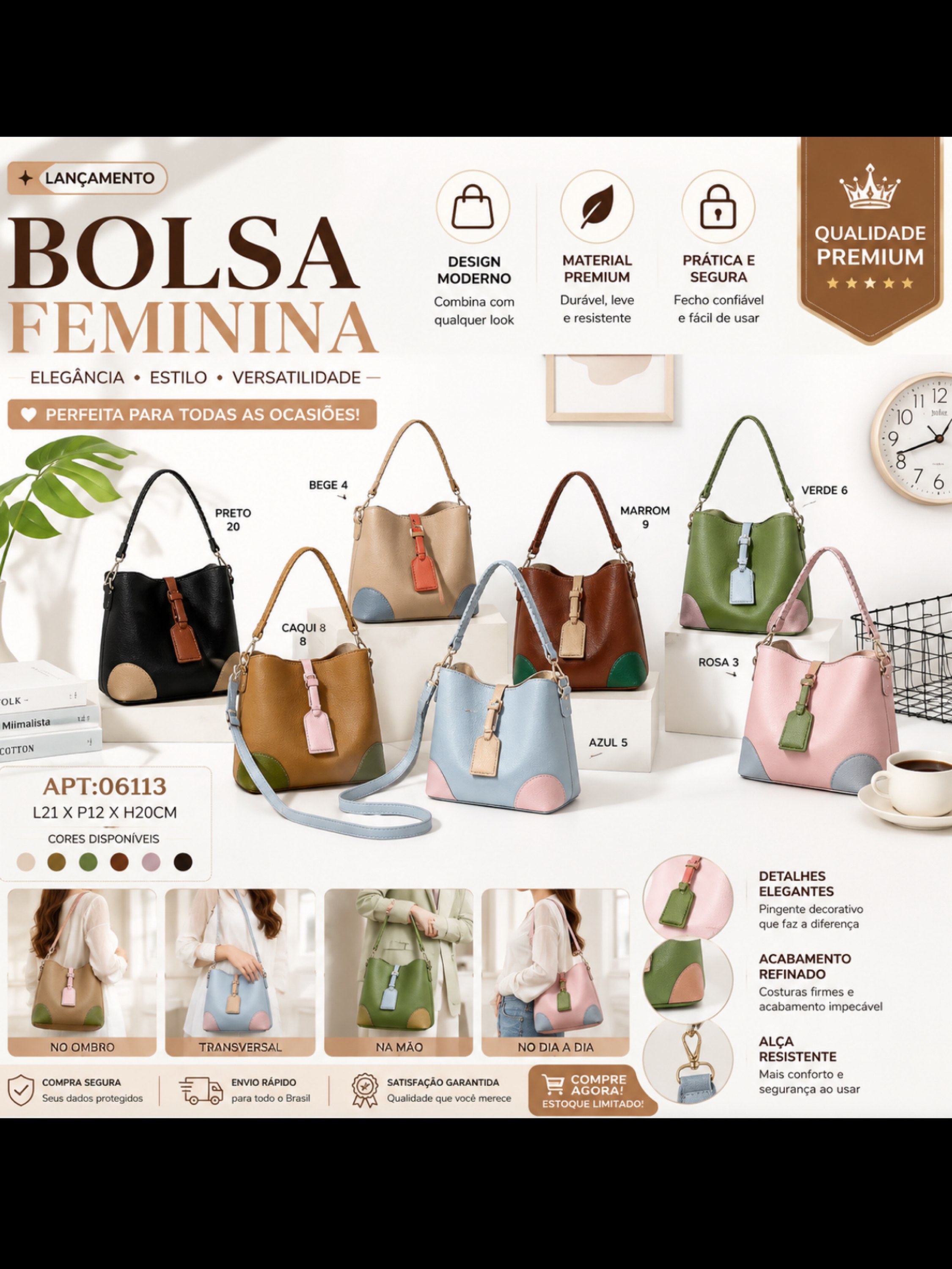 Bolsa Feminina de Ombro Premium 06113