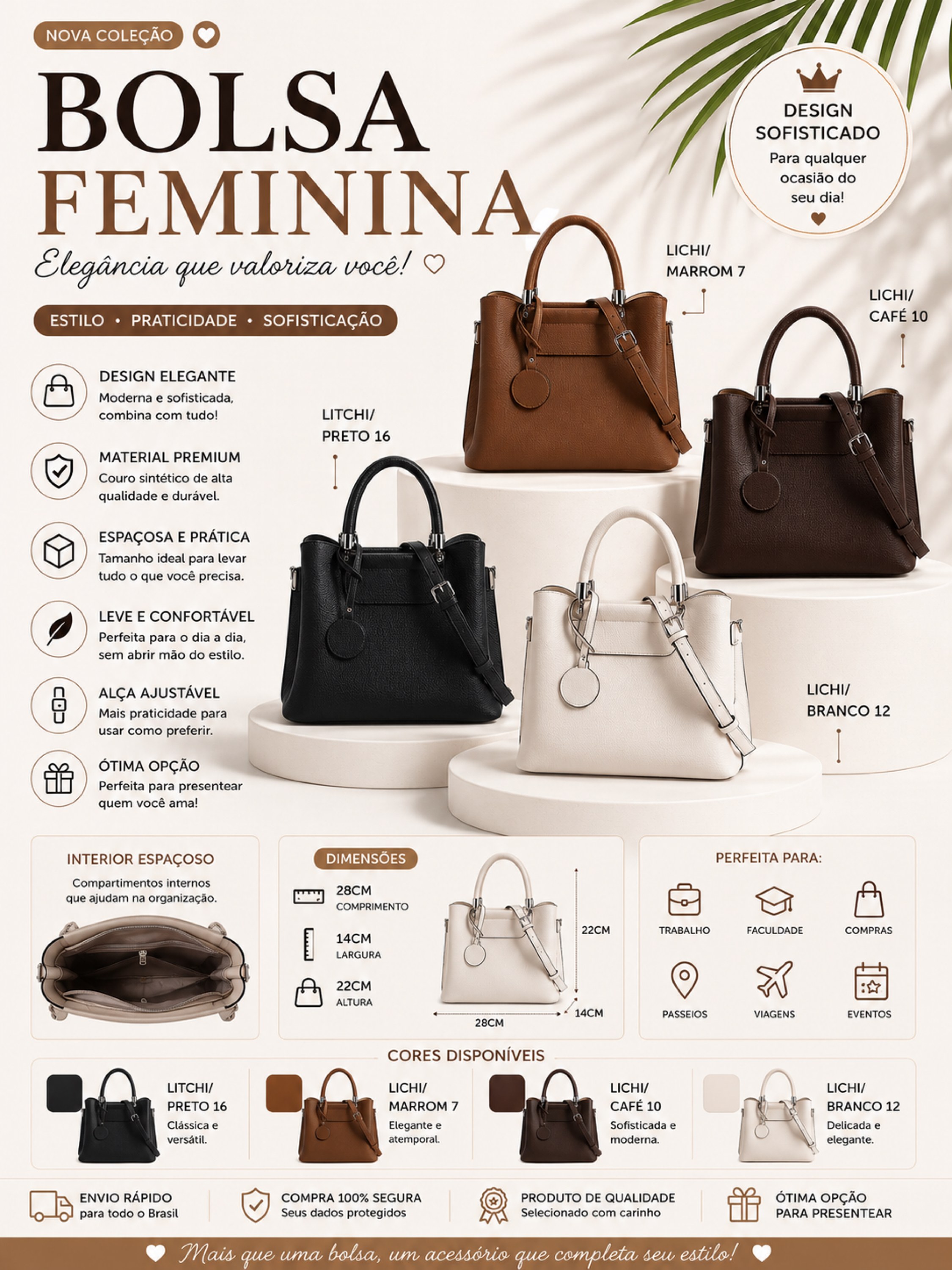 Bolsa Feminina de Mão e com Alça Transversal F071 liso