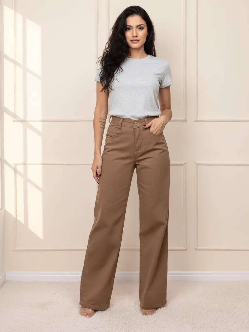 Calça Jeans Feminina  COLORIDOS Cintura Alta Pantalona