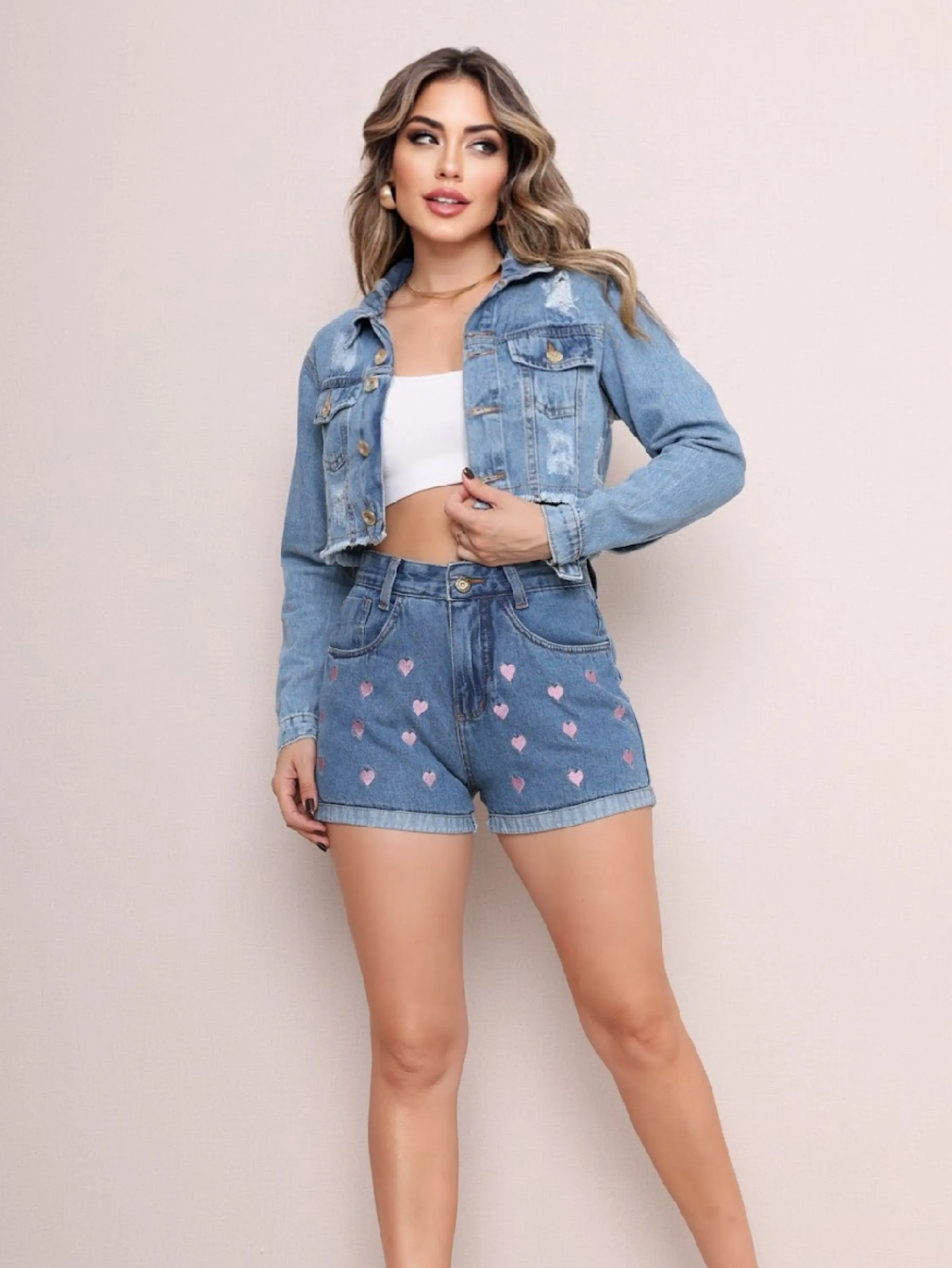 Casaco jeans feminino cropped