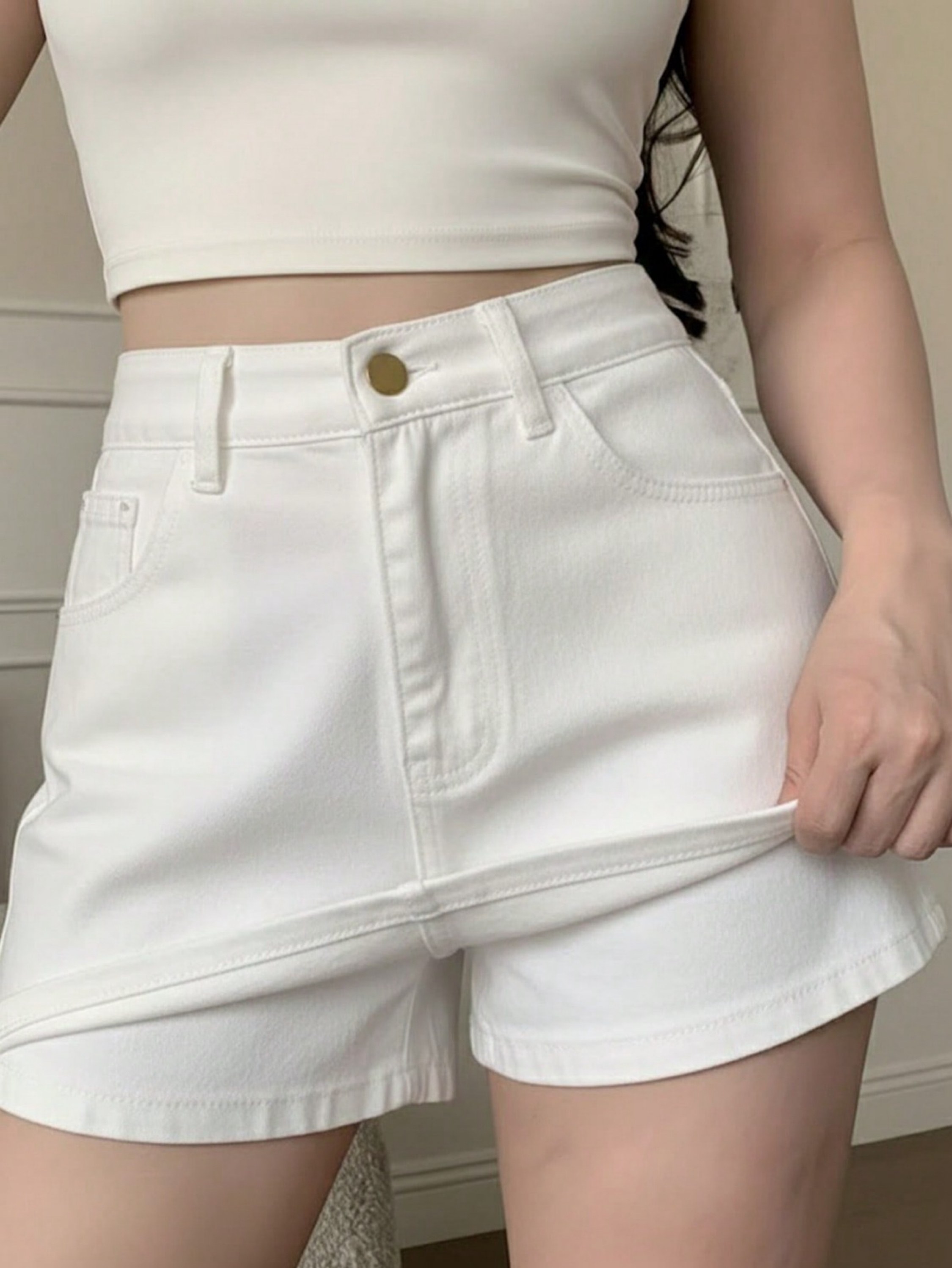 Short saia jeans cintura alto sem elasticidade feminino