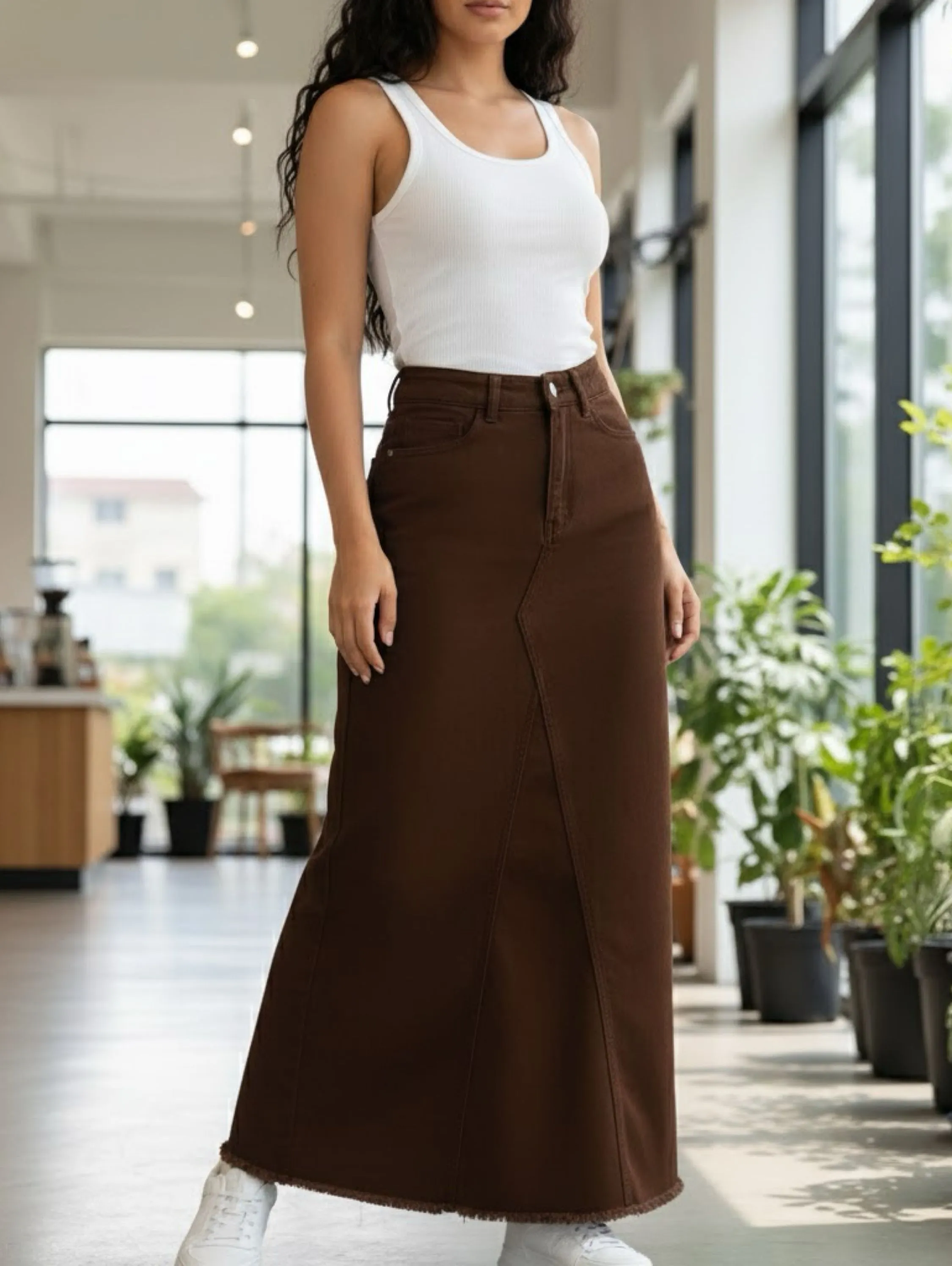 Saia Jeans feminina saia longa Midi Cintura Alta Moda