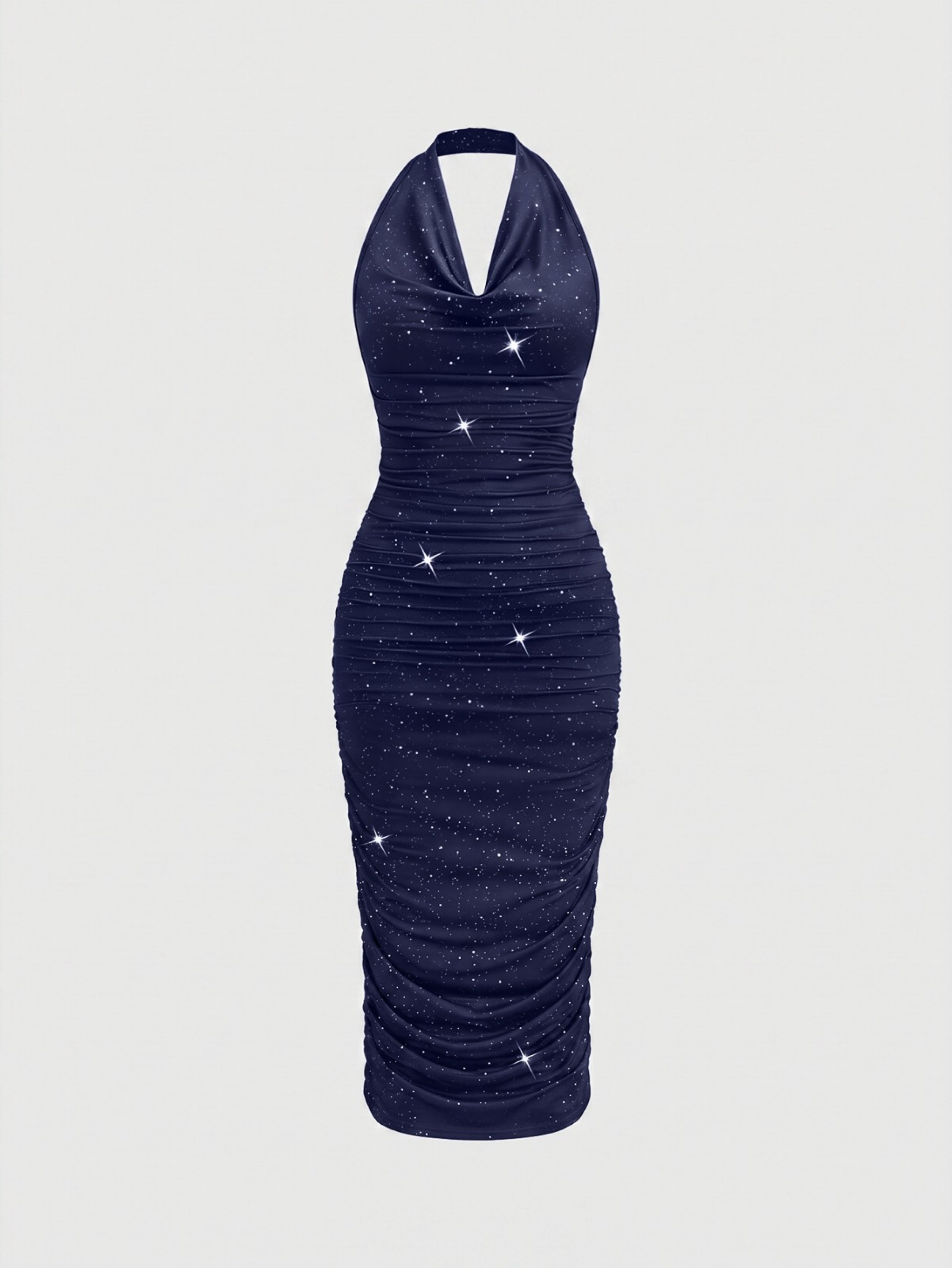 vestido justo e brilhante com decote em V e costas abertas