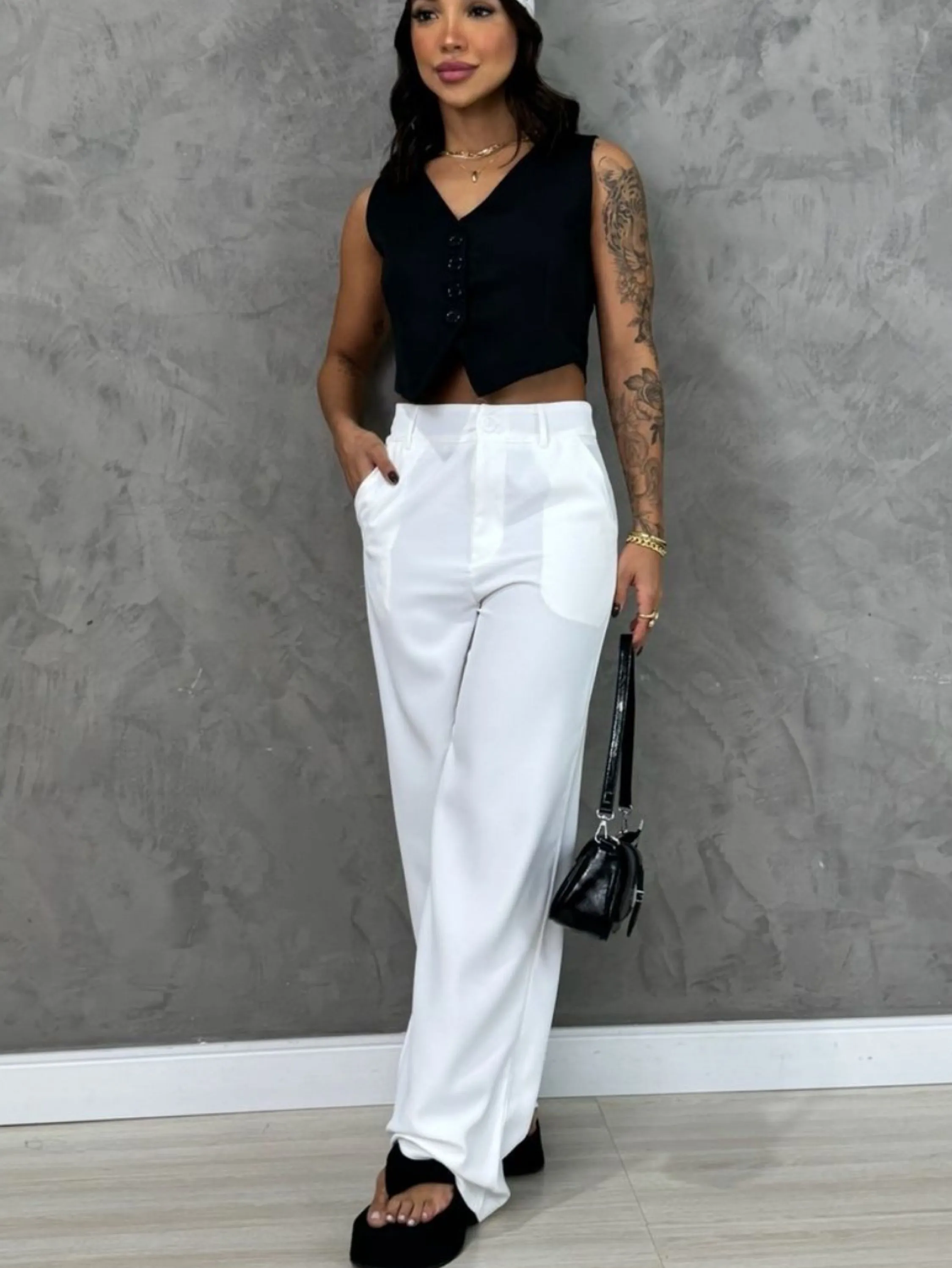 Calça wide leg FW fashion