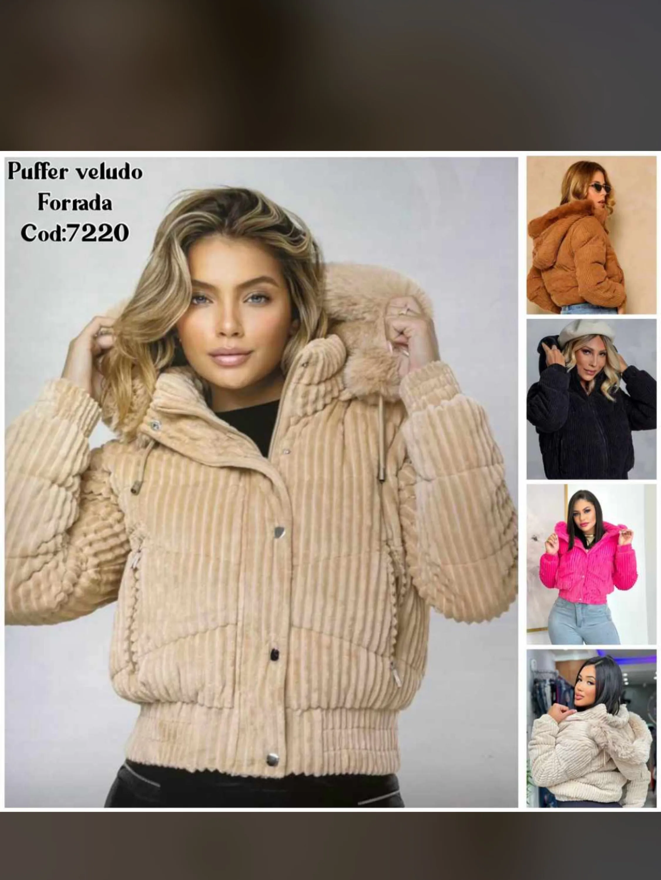 Jaqueta feminina puffer veludo