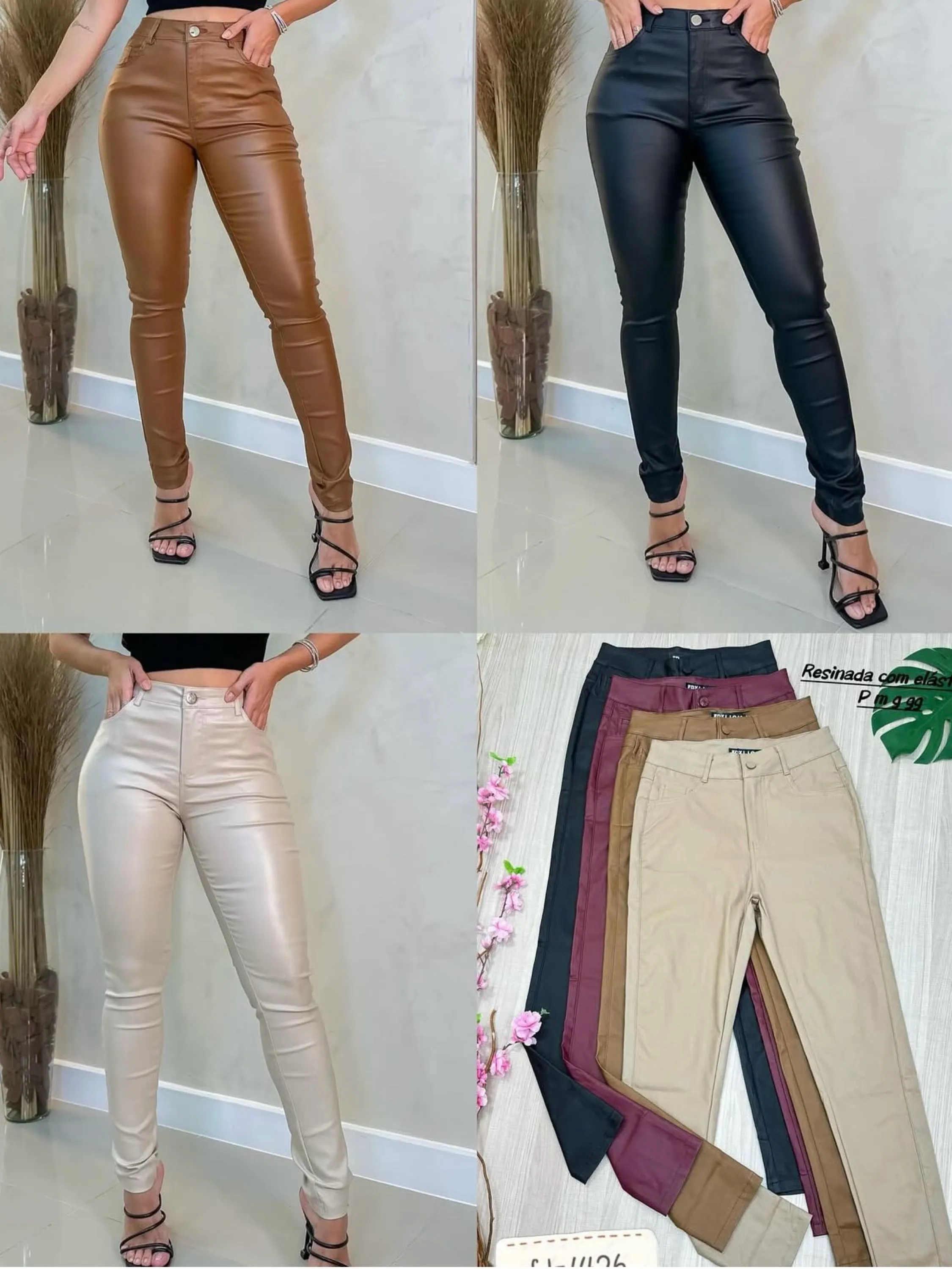 Calça resinada com elástico p m g gg fdxj