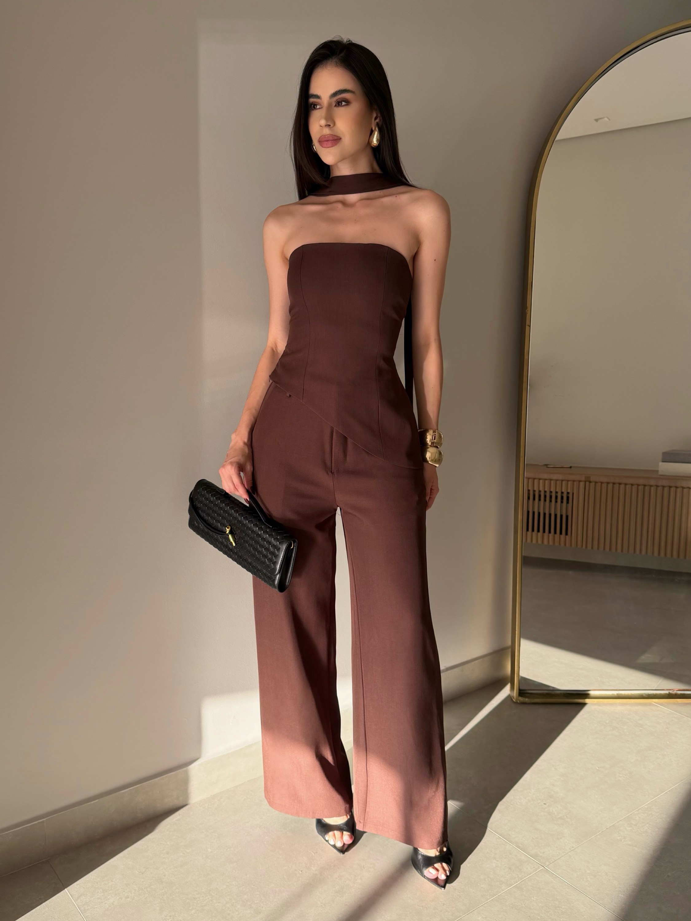 Conjunto linho de alfaitaria com lenço solda novidade linda