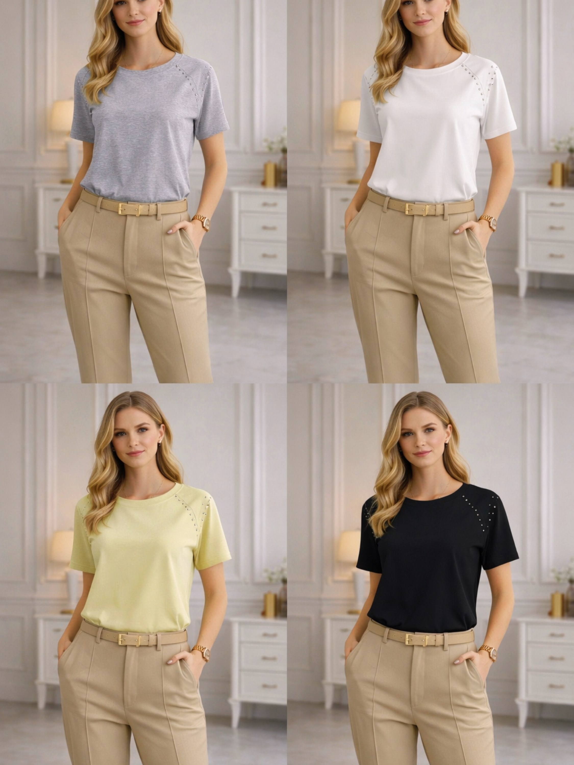 T Shirts algudao malha macio com pedraria novidade