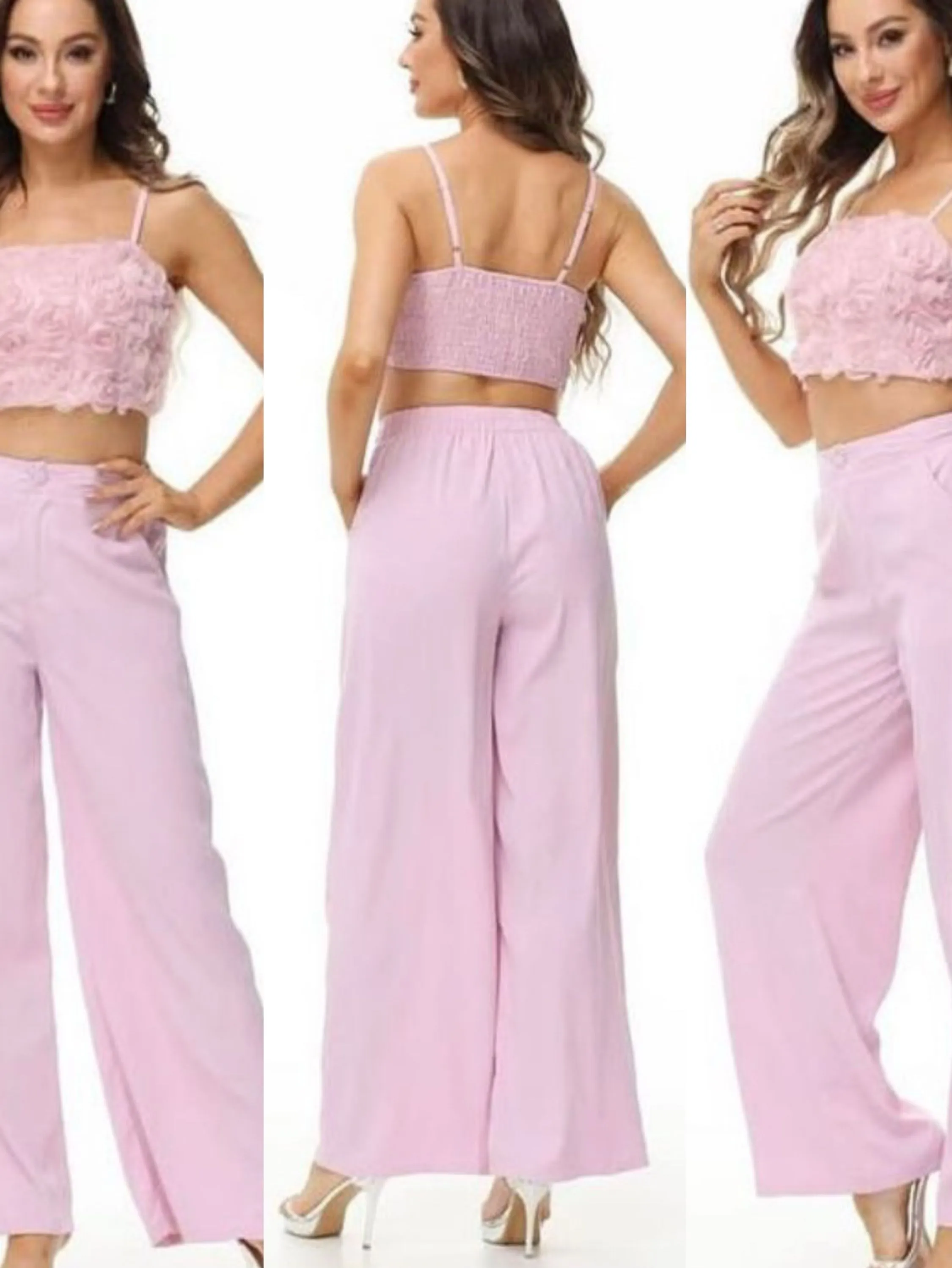 Conjunto cropete flor pantalona novidade linda