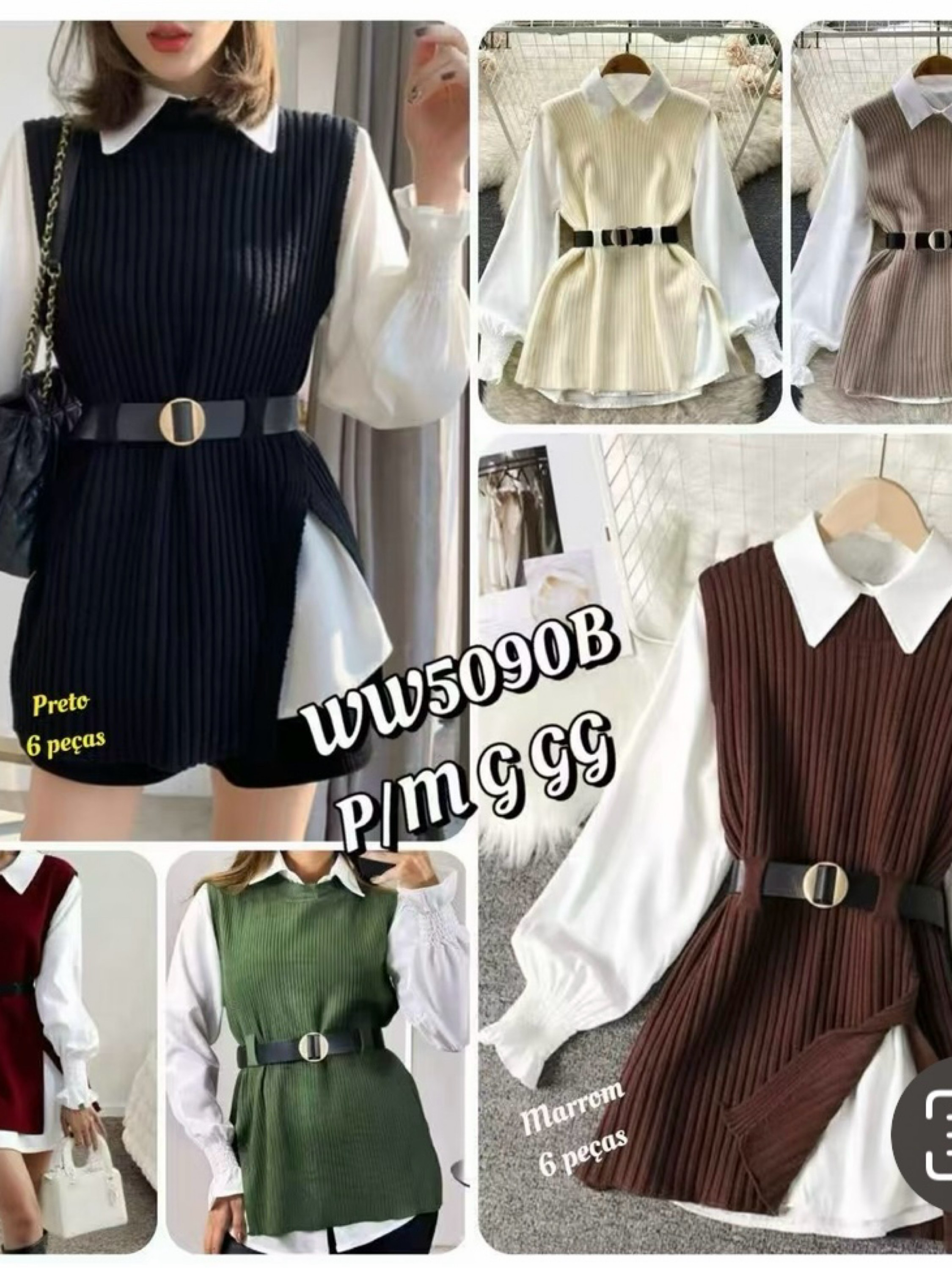 Conjunto camisa branco com colete e cinto linda