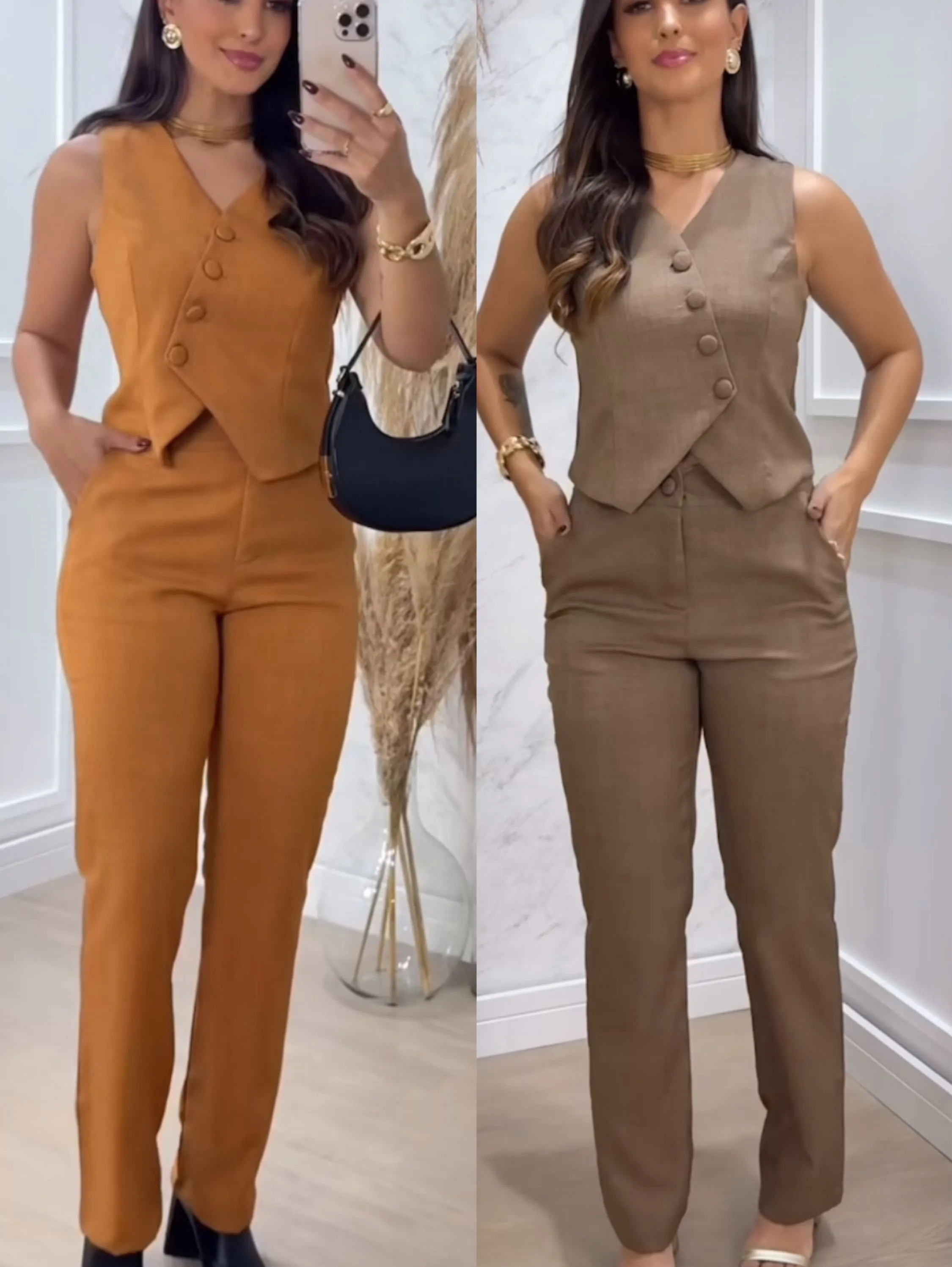Conjunto linho twil colete linda novidade