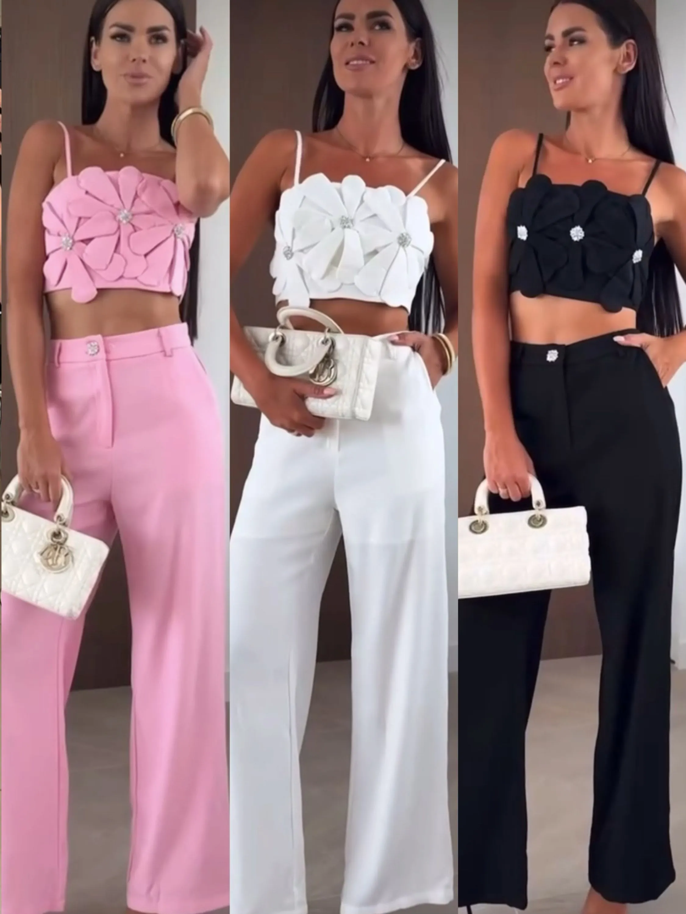 Conjunto linho novo flor linda novidade social