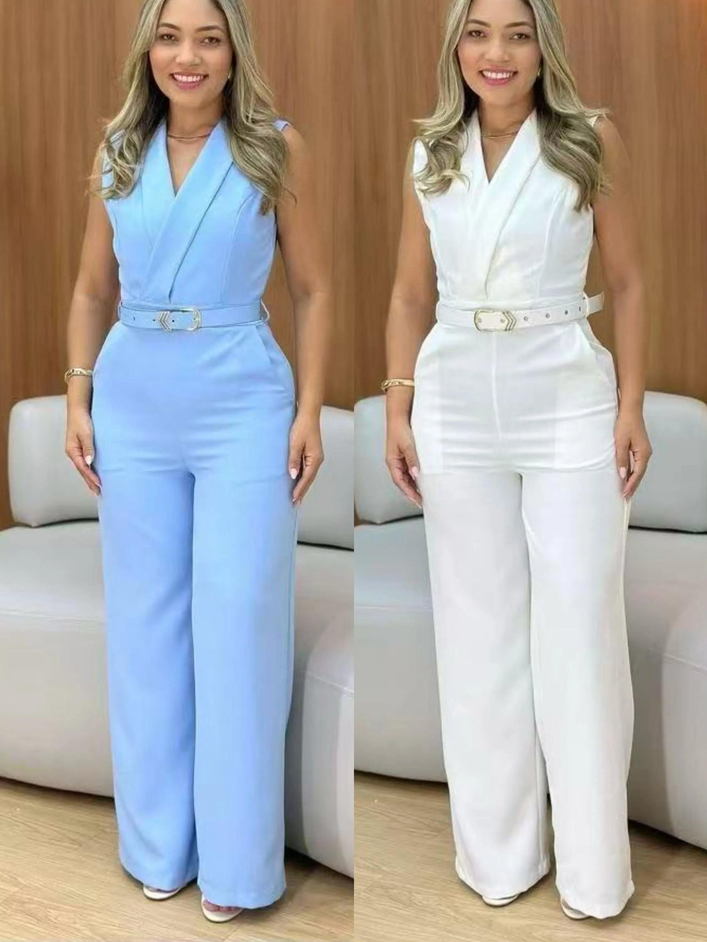 Macacão alfaiataria com cinto social novidade linda