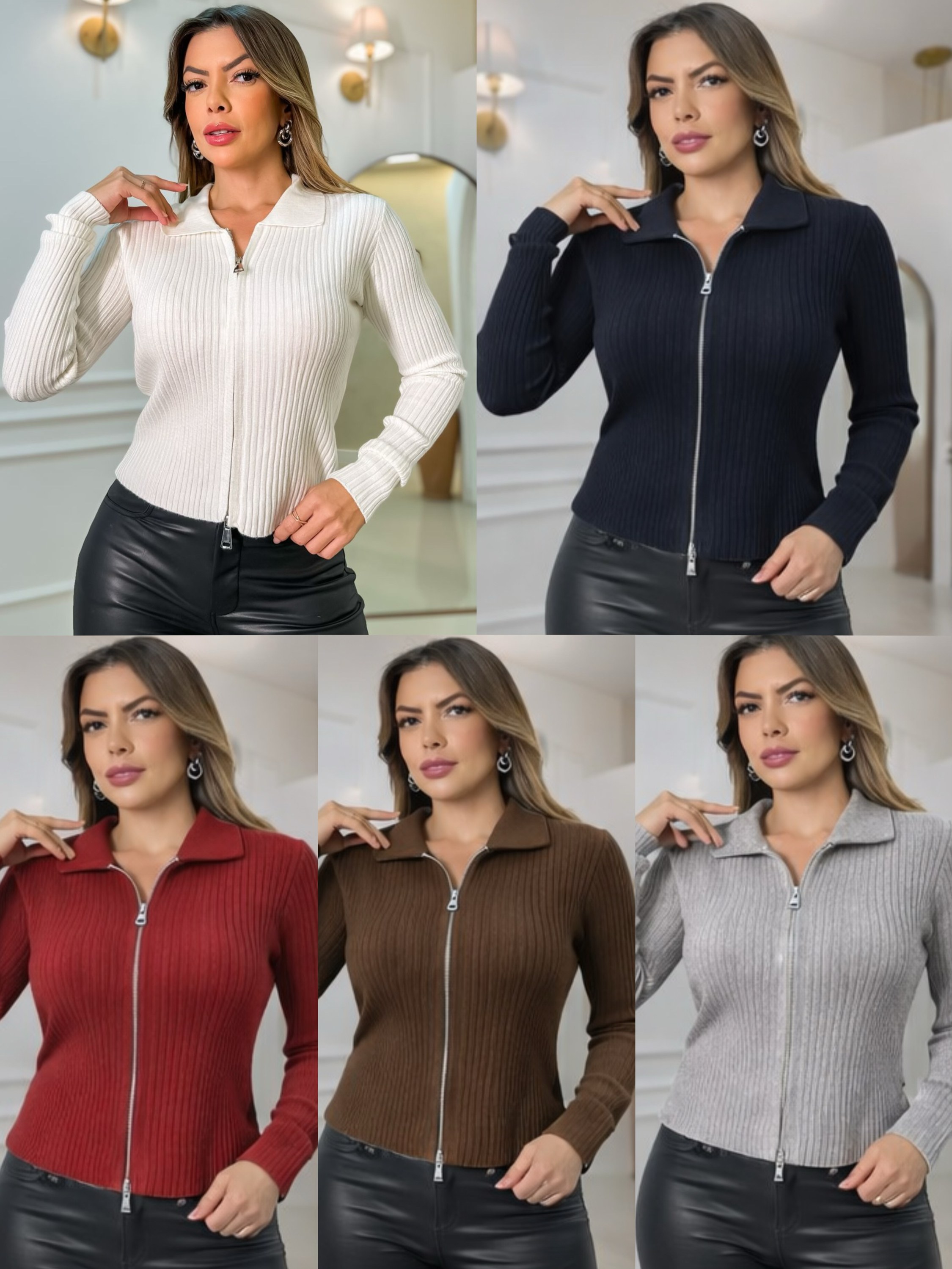 Gardigan motal macio com zipe aberto veste bem linda