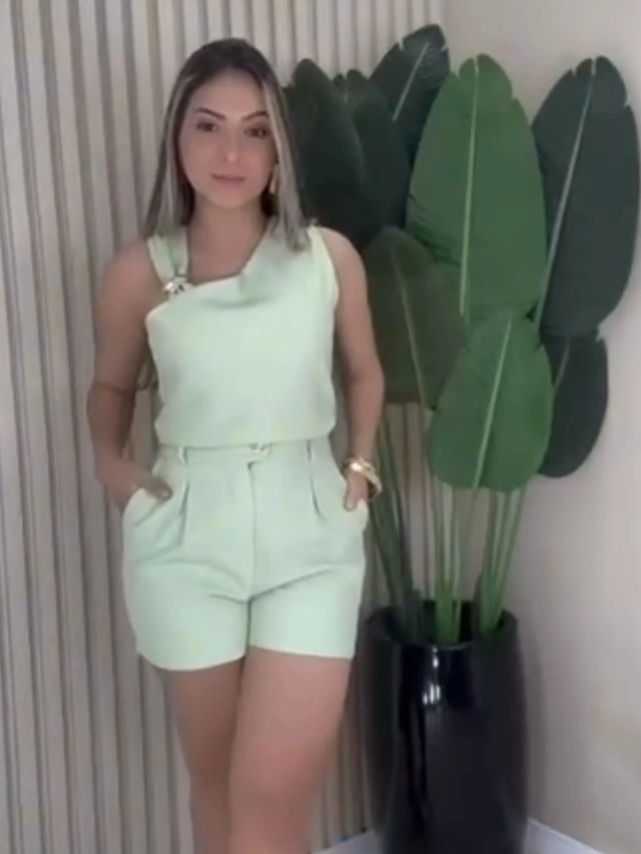Conjunto linho marrante social novidade linda