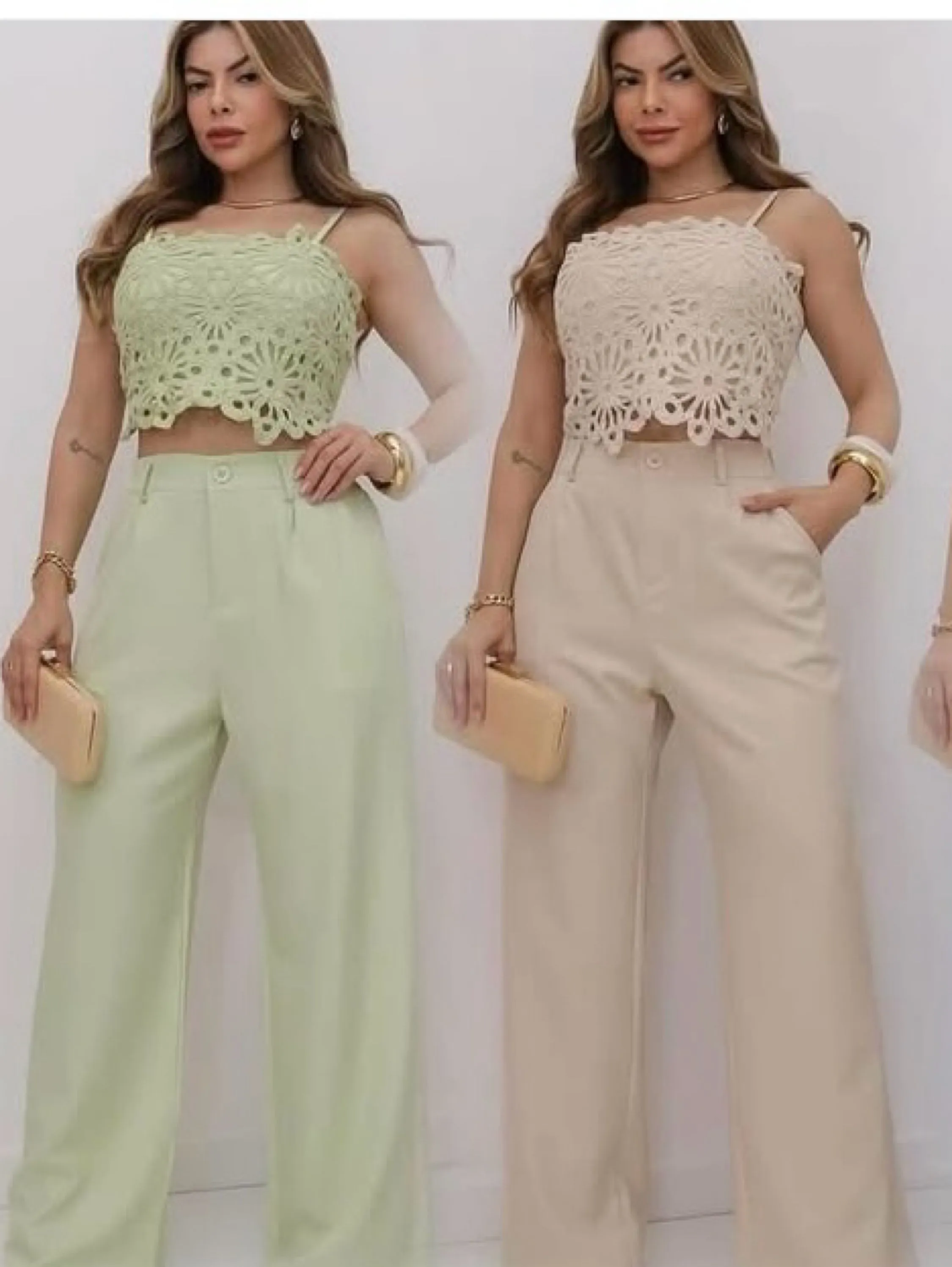 Conjunto pantalona com renda social linda novidade