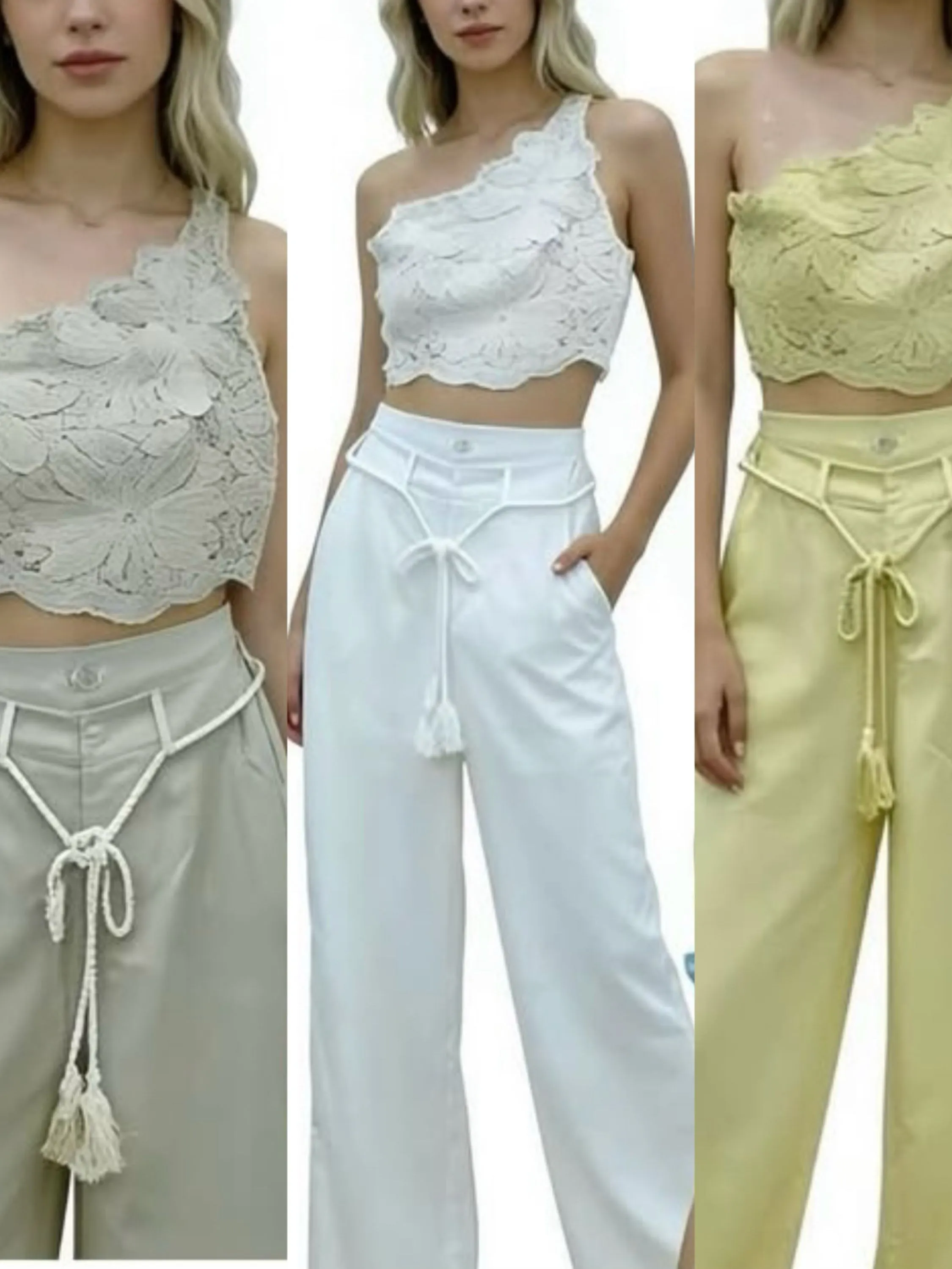 Conjunto linho cropete renda social novidade linda