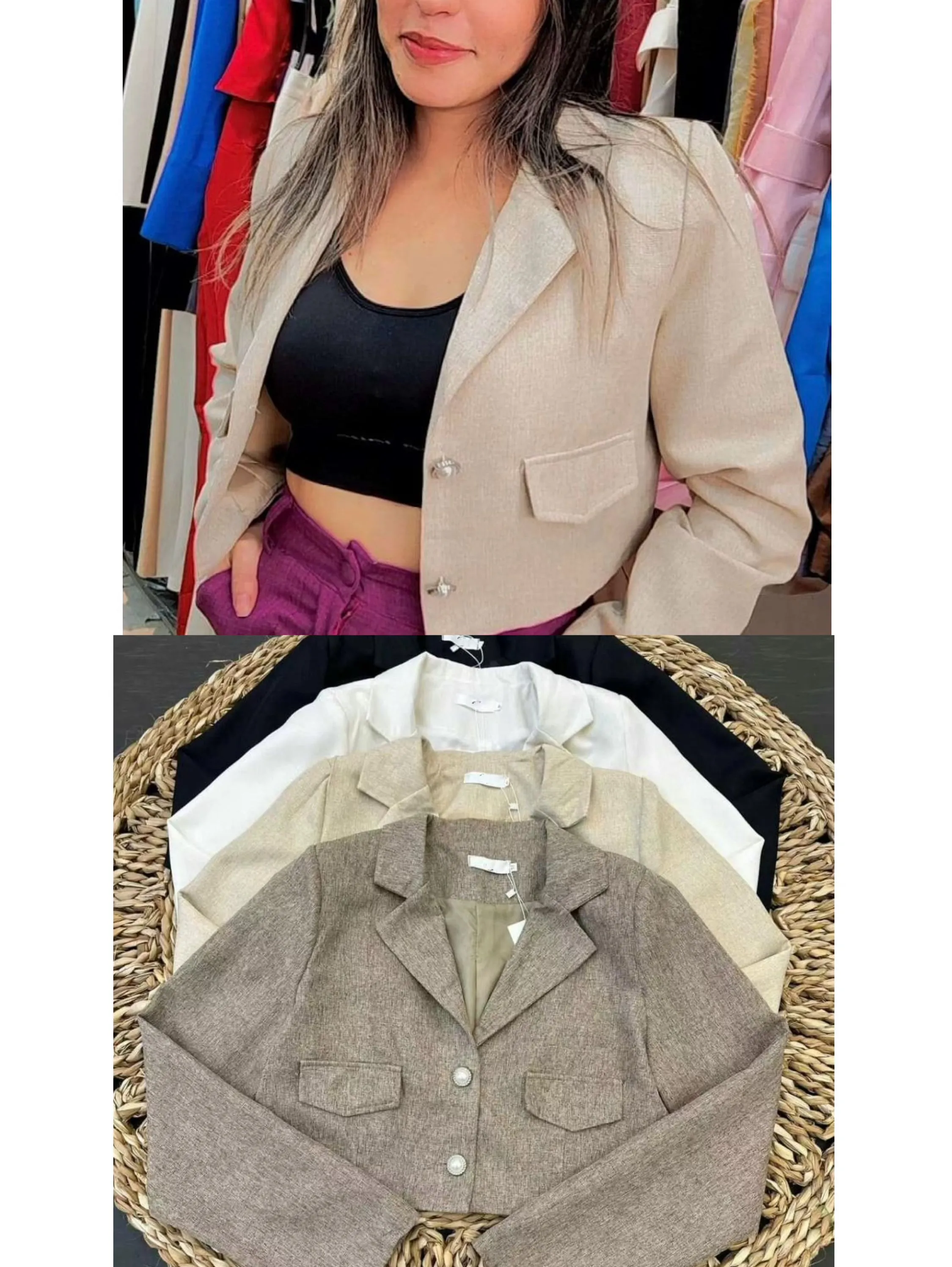 Blazer curto linho forrado social linda novo