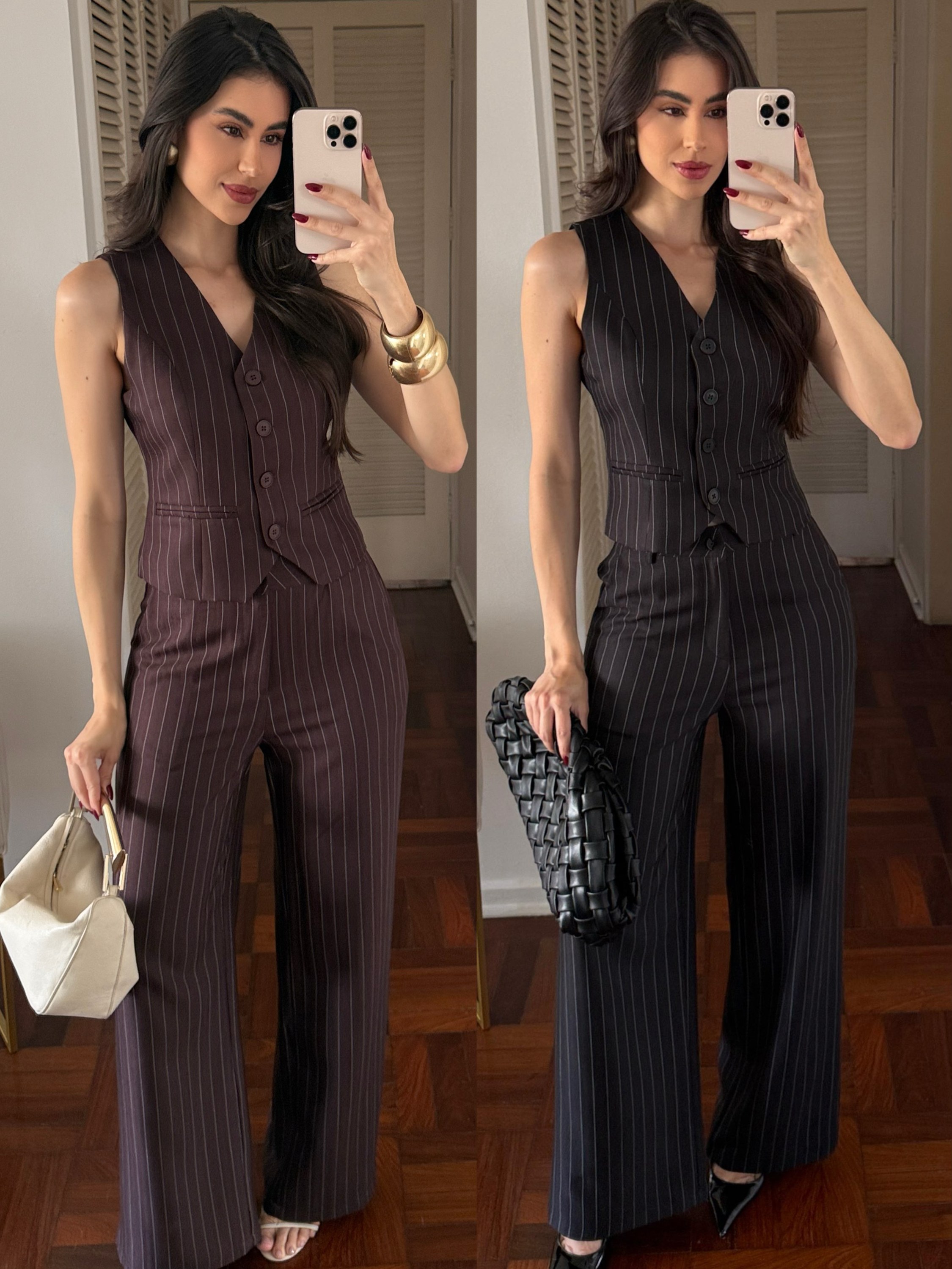 Conjunto listrada linho de alfaitaria social novidade linda