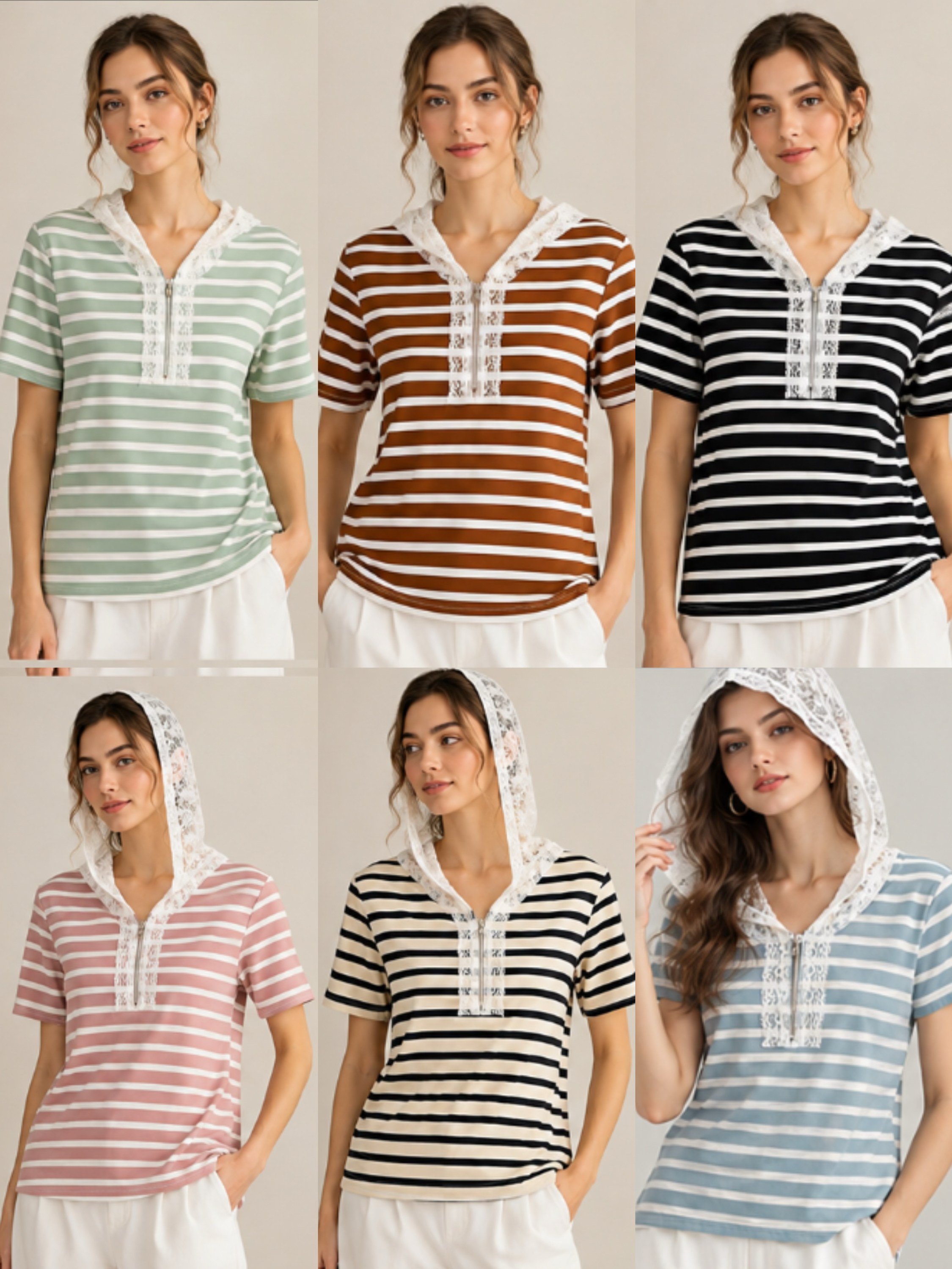 T shirts algudao listrada com touca renda linda