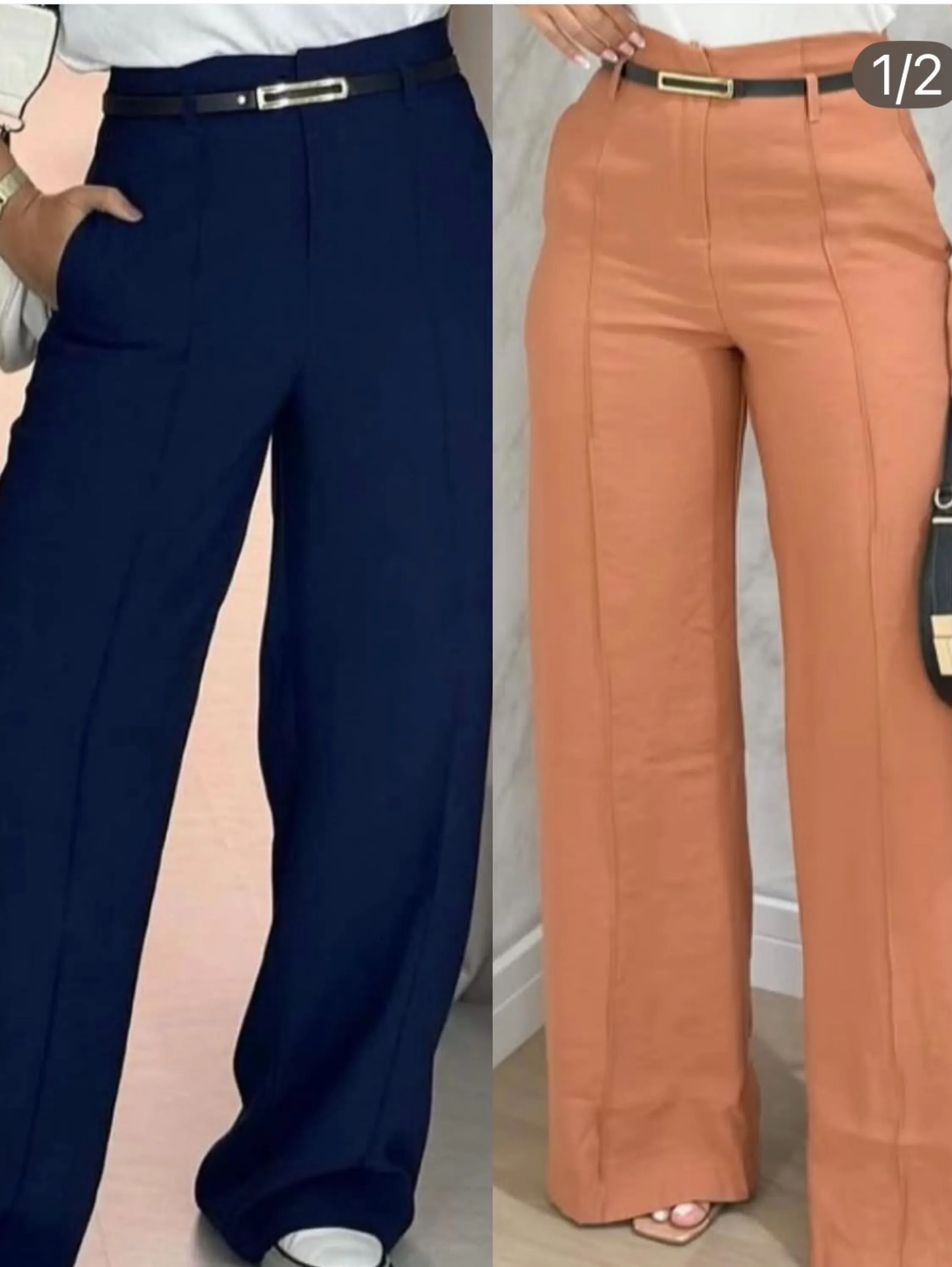 Pantalona linho marrante com cinto cores linda