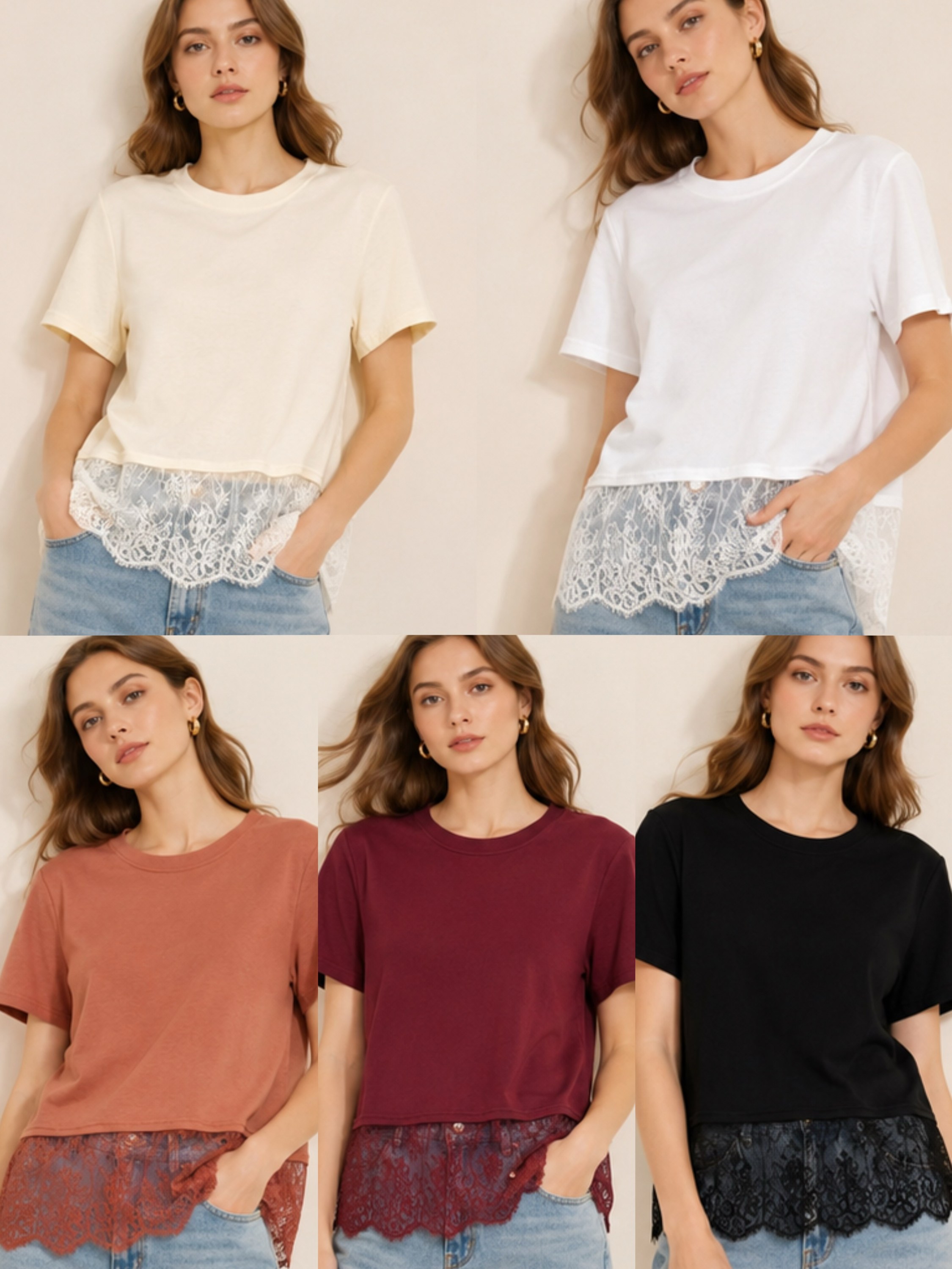 T shirts com renda algudao macio social linda