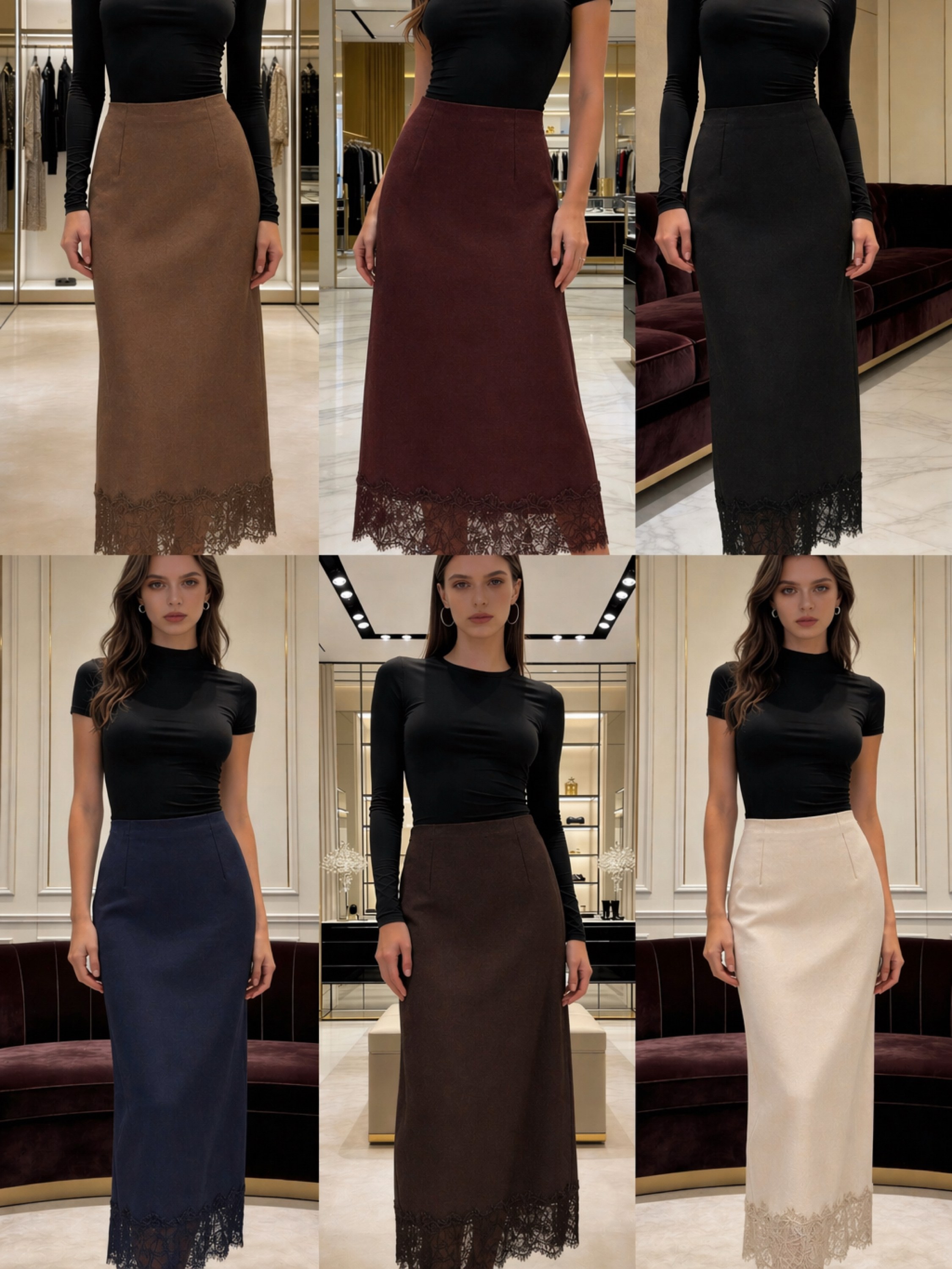 Saia longo linho de alfaiataria com renda social linda