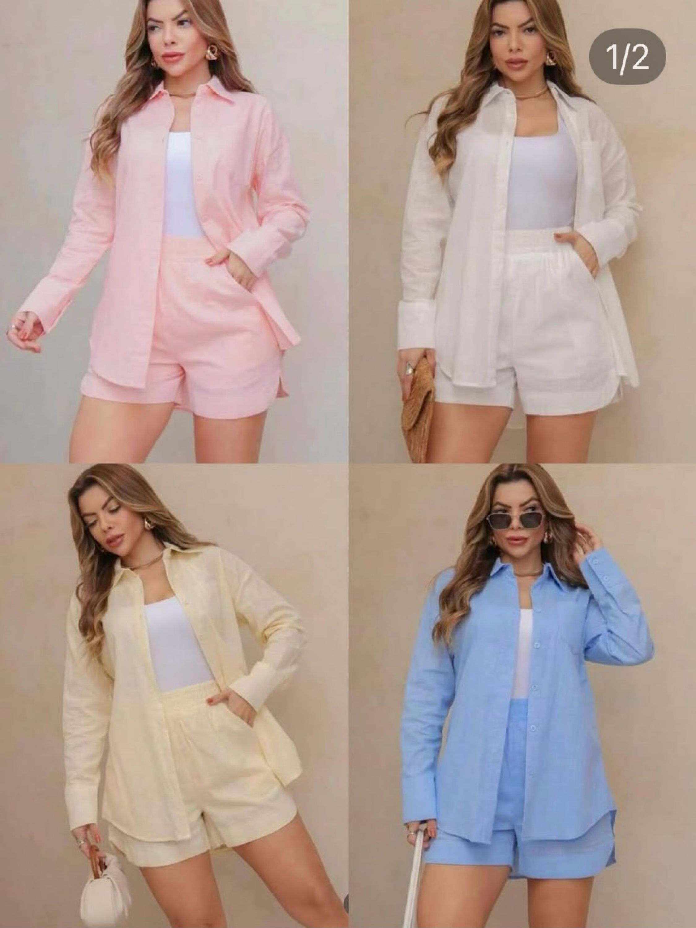 Conjunto   linho short forrado social cores muito linda