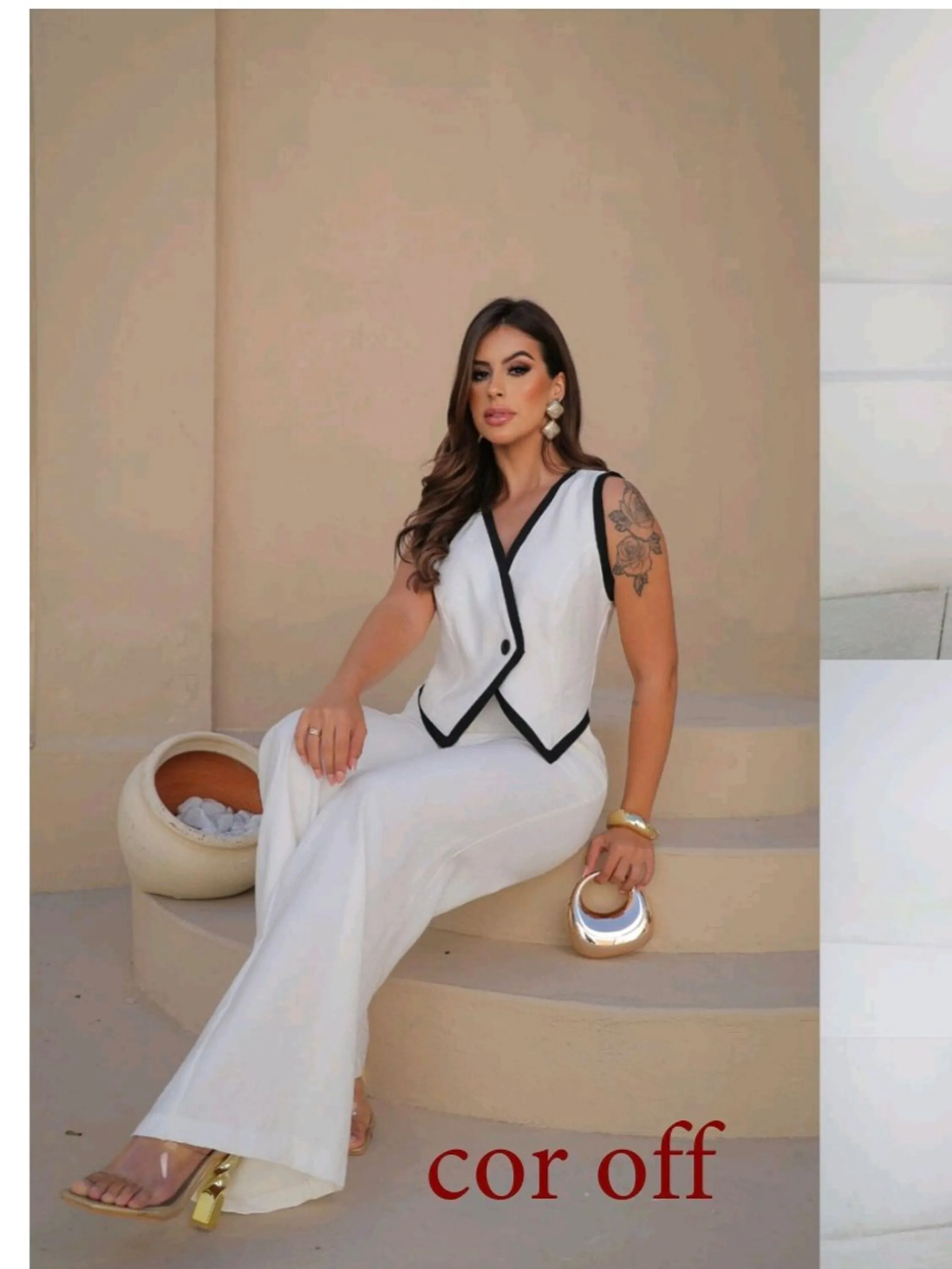 Conjunto colete e calça bicolor