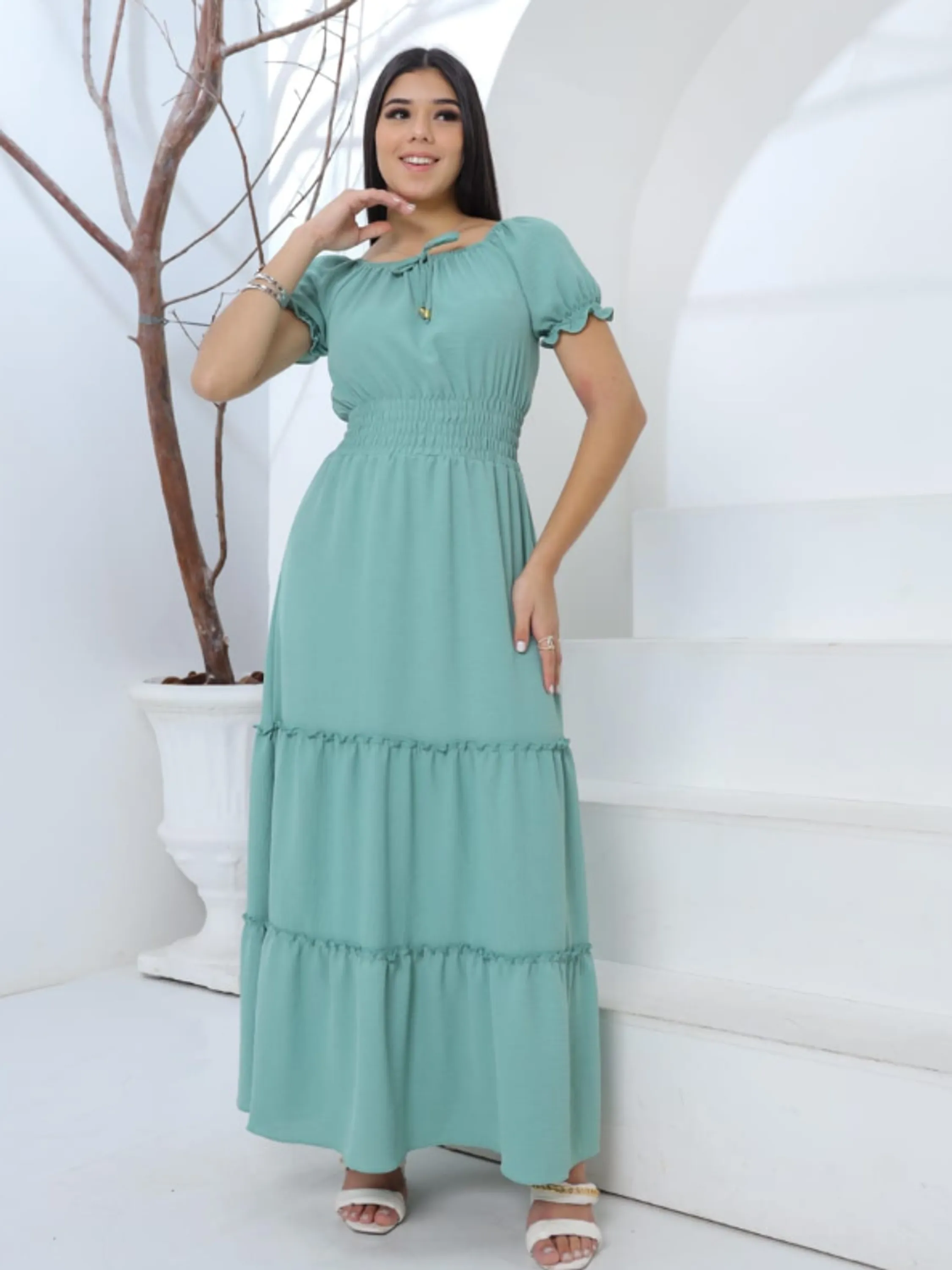 Vestido longo juvenil feminino col elastex (R)