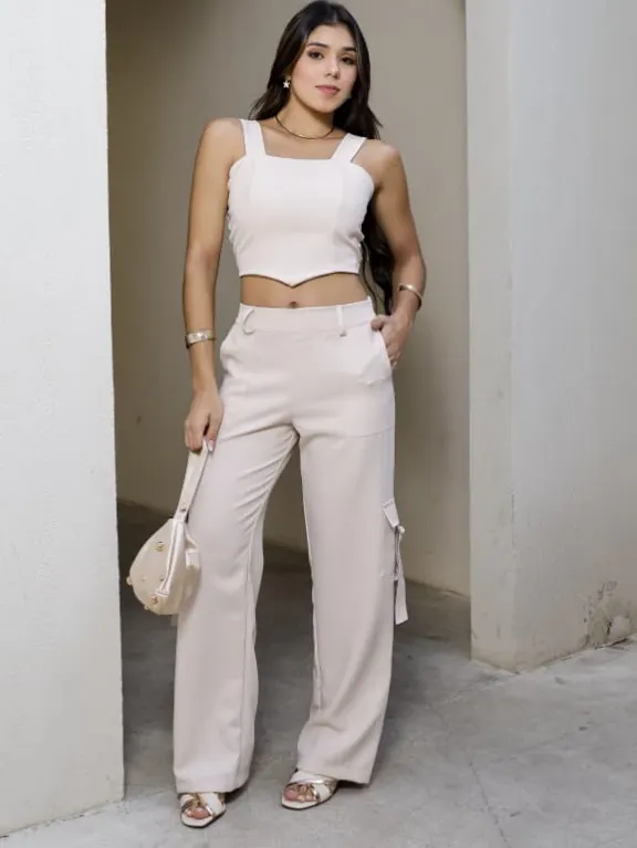 Conjunto juvenil Calça Cargo e Cropped (O)