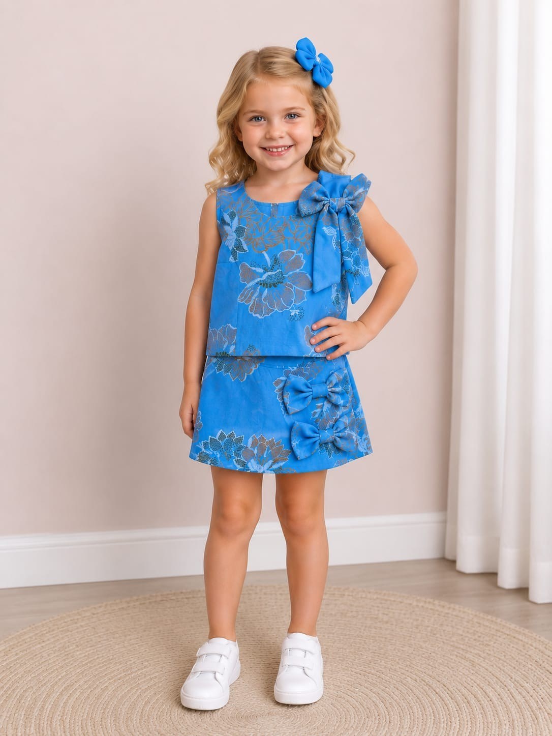 Conjunto infantil shorts saia e blusinha (Azul)